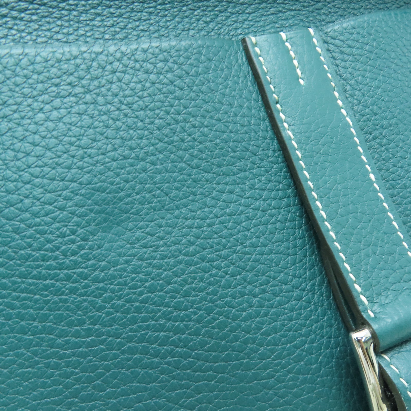 HERMES Clemence皮革Halzan 31銀扣手挽肩背兩用袋Vert Vertigo綠色