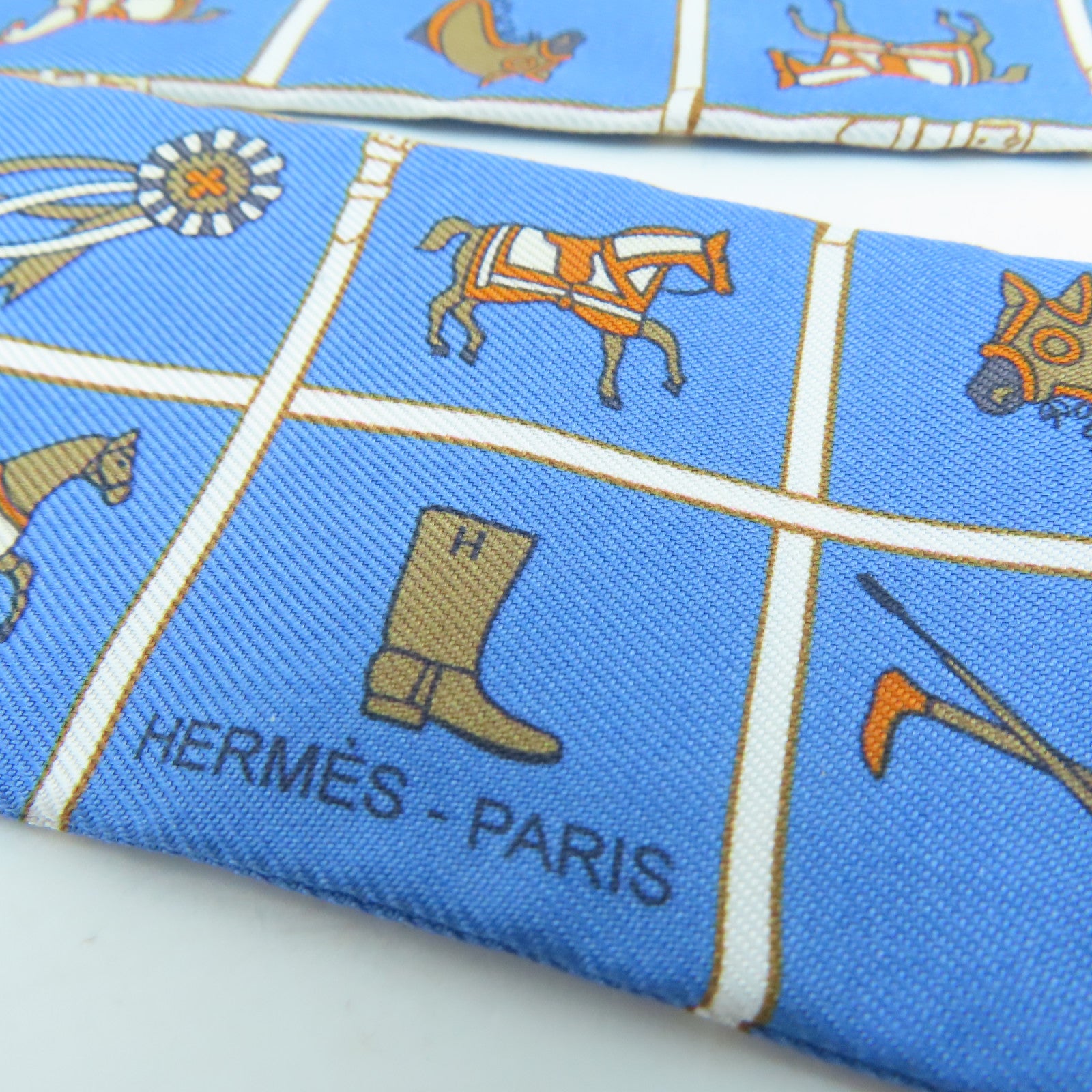 HERMES 丝质Twilly丝巾蓝色啡色