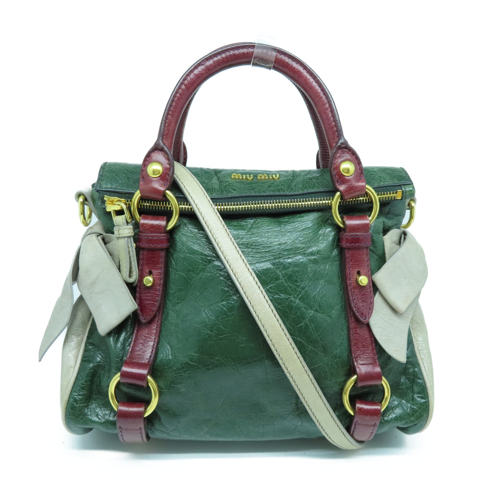 Miu Miu 牛皮皮革2way Shoulder Bag金扣手挽肩背两用袋绿色灰色
