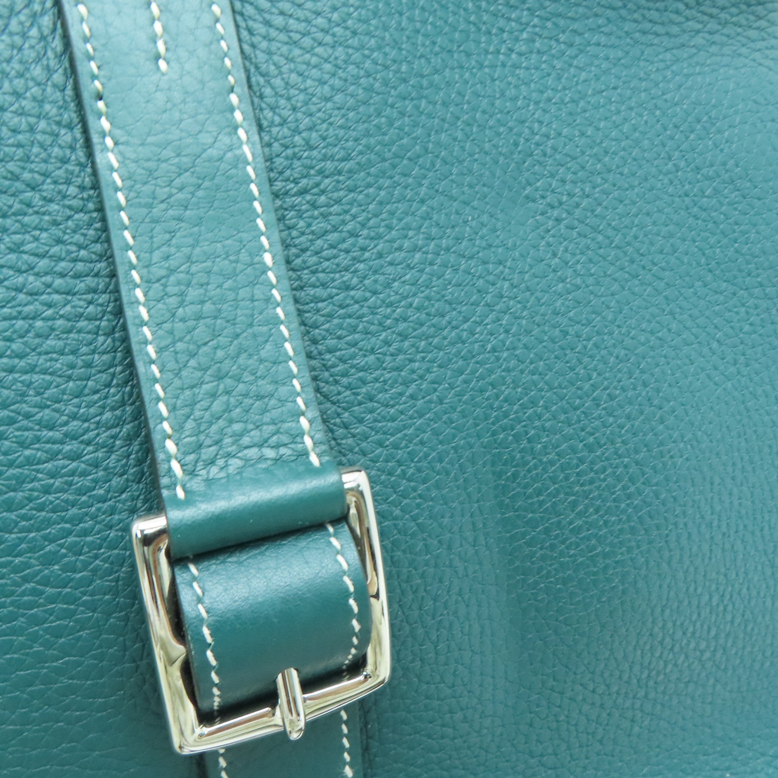 HERMES Clemence皮革Halzan 31銀扣手挽肩背兩用袋Vert Vertigo綠色