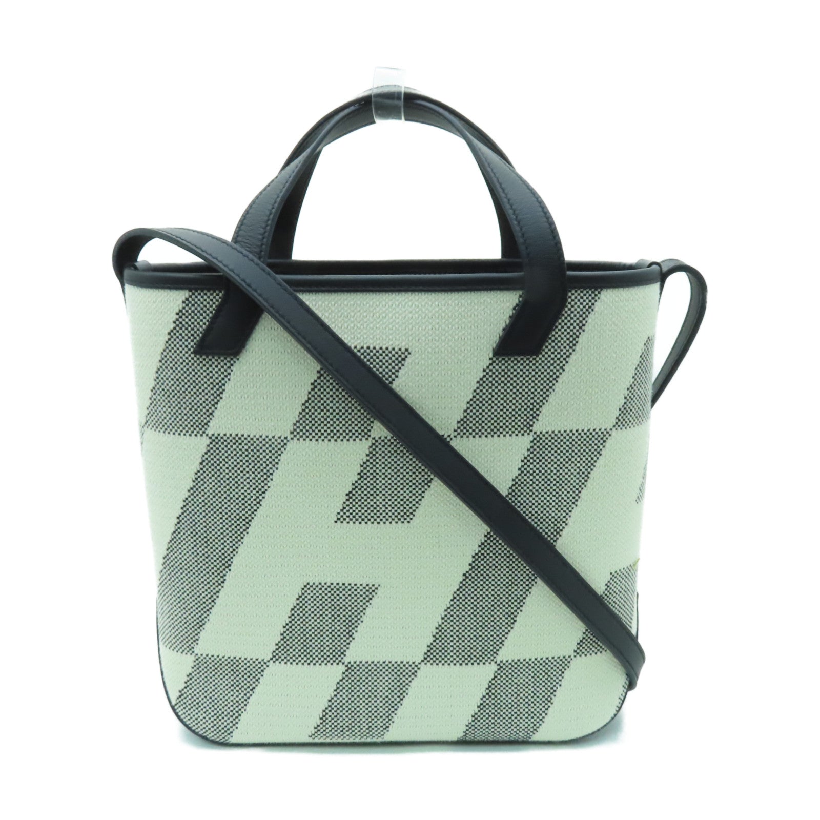 HERMES 帆布Cabas H 27手挽肩背兩用袋黒色/白色