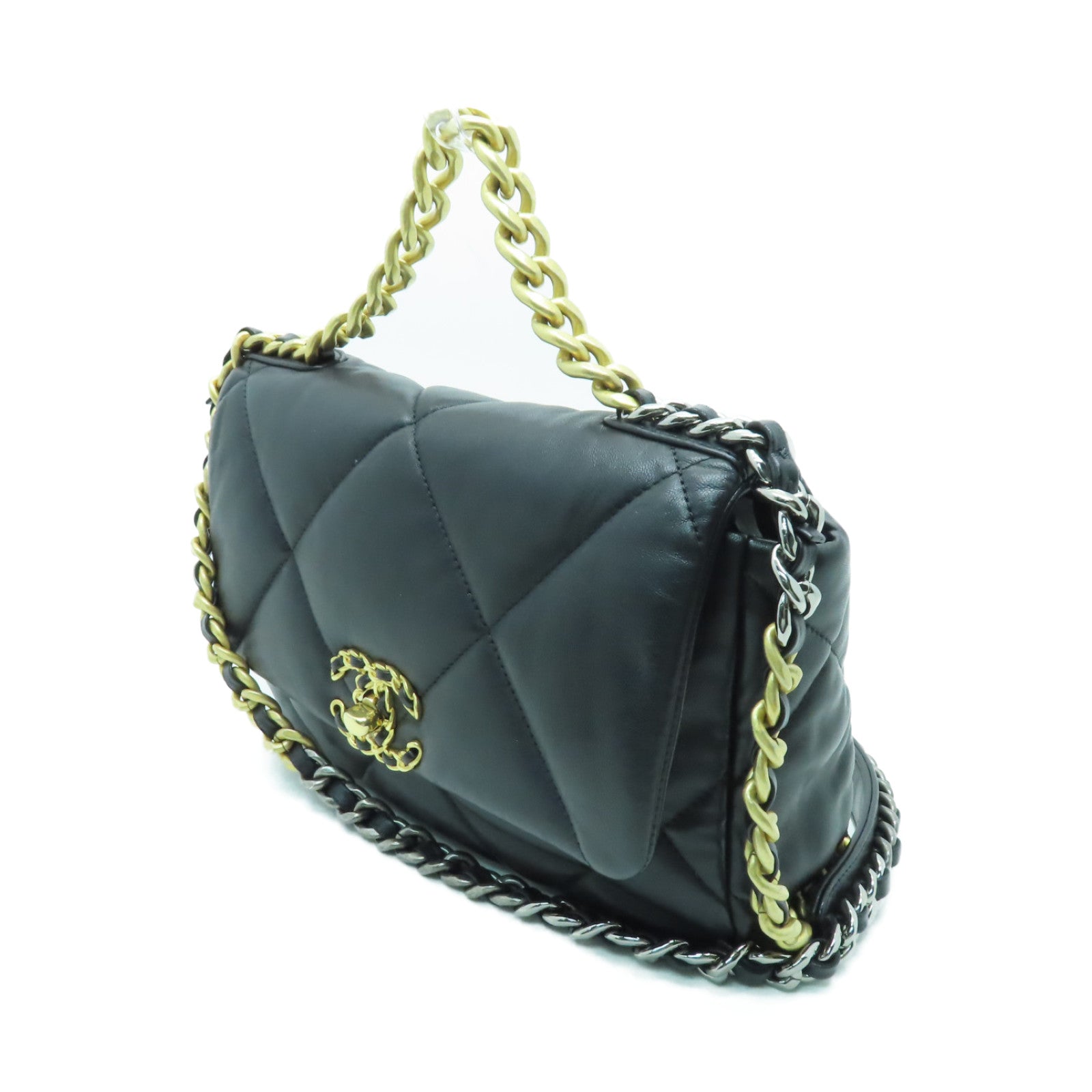 CHANEL 【激減優惠】菱格牛皮皮革Chain Shoulder Bag金扣/銀扣手挽肩背兩用袋黑色