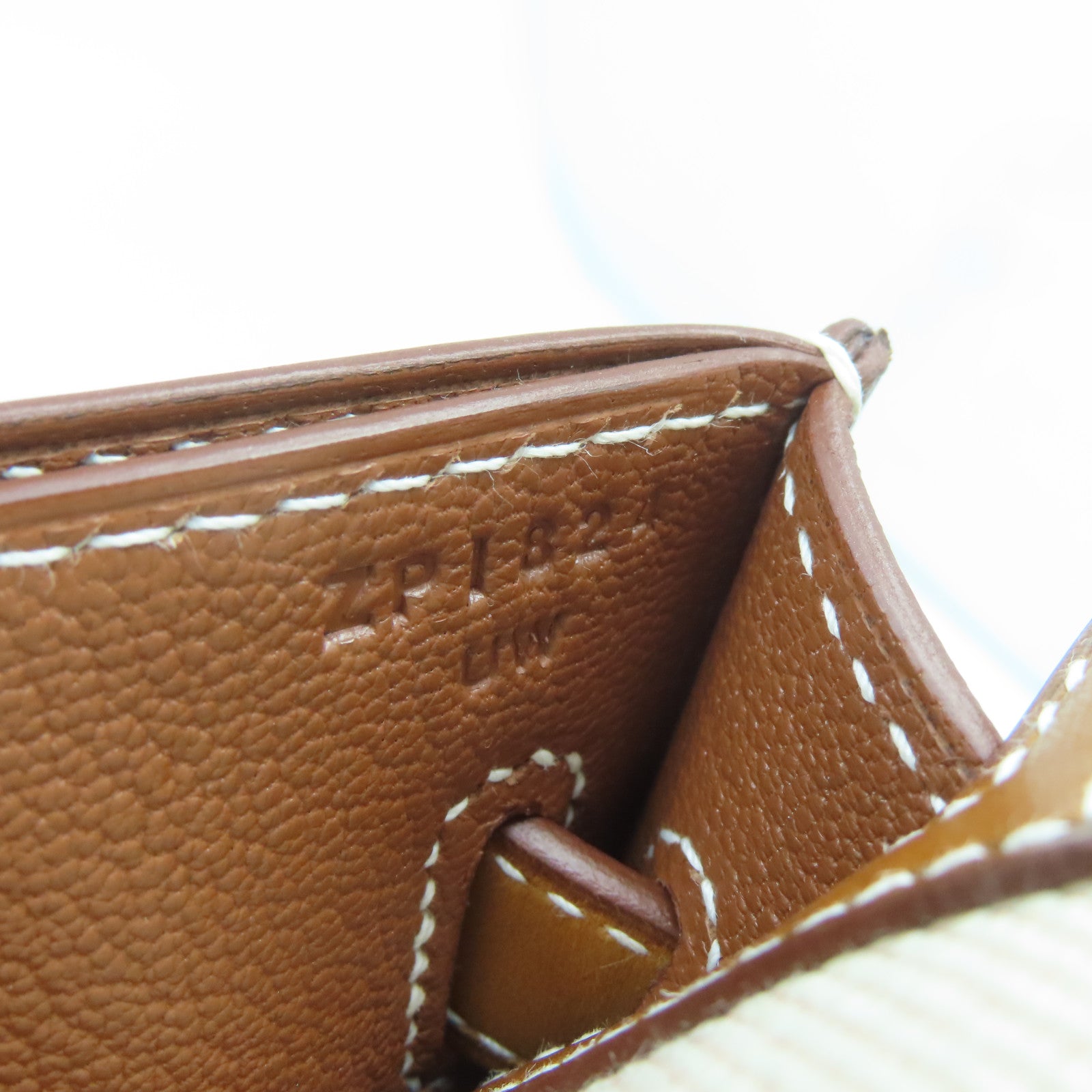 HERMES Toile帆布/Barenia皮革Kelly Depeches 25银扣手拿包白色/啡色