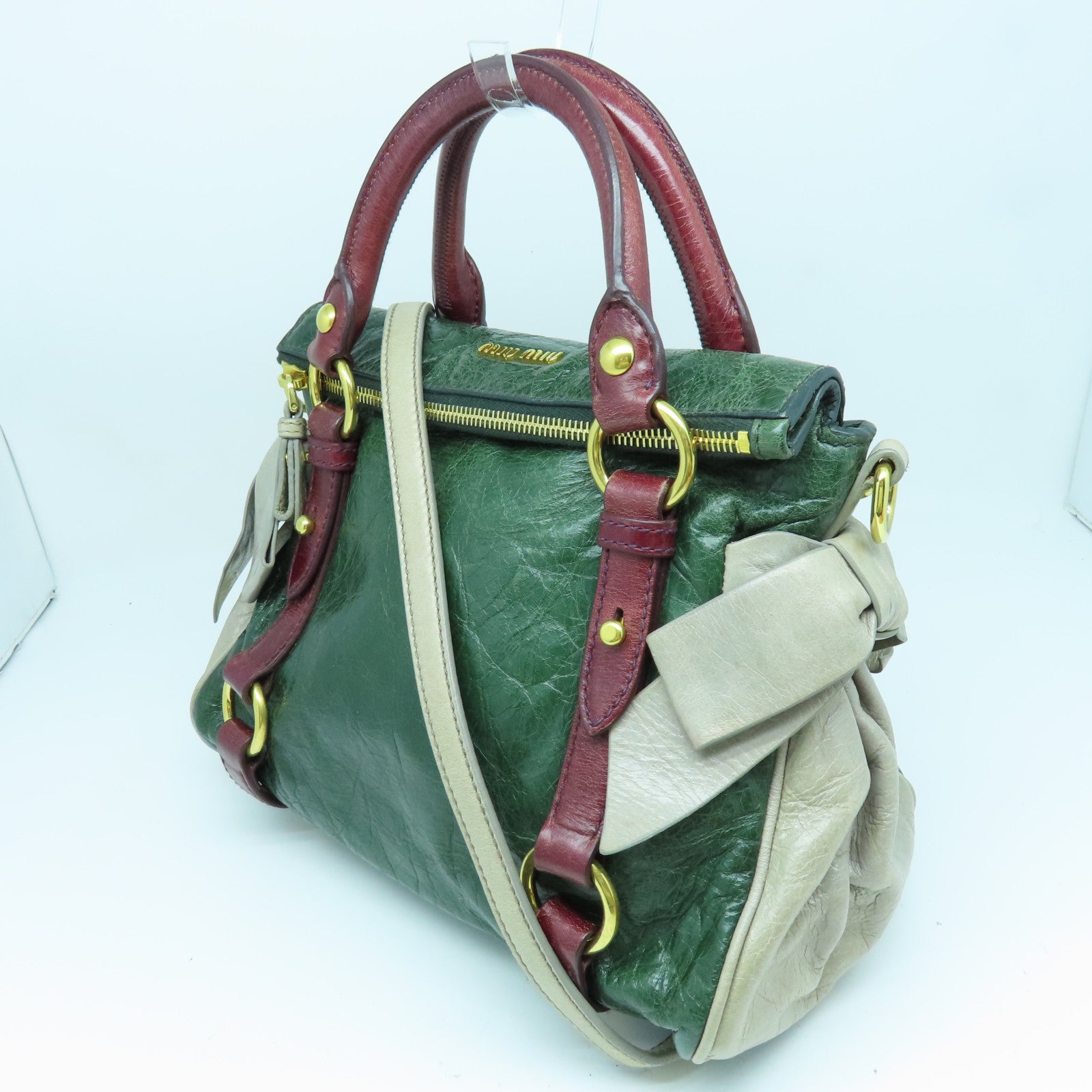 Miu Miu 牛皮皮革2way Shoulder Bag金扣手挽肩背两用袋绿色灰色