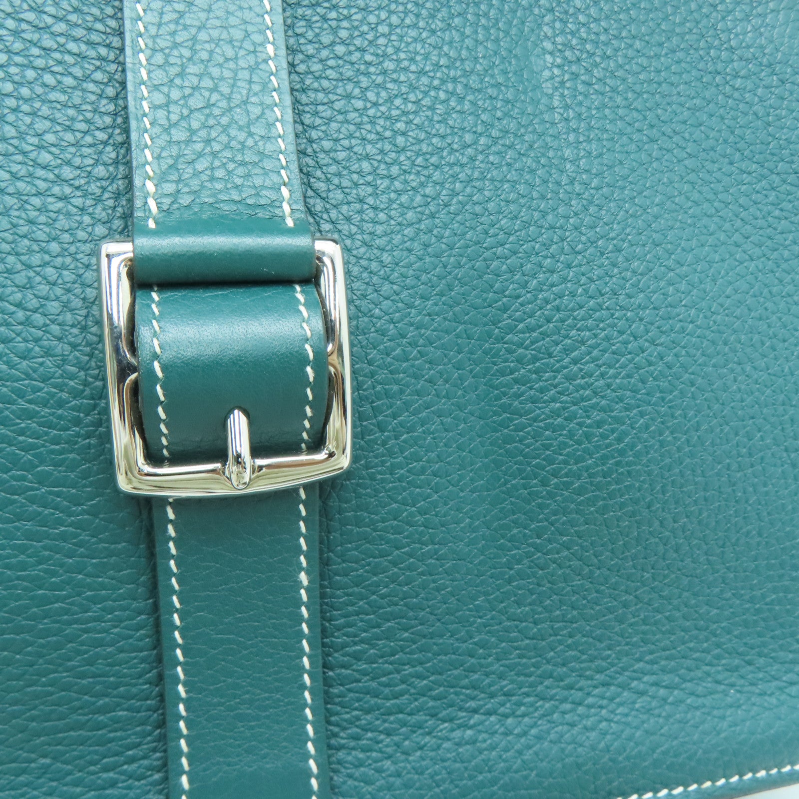 HERMES Clemence皮革Halzan 31銀扣手挽肩背兩用袋Vert Vertigo綠色