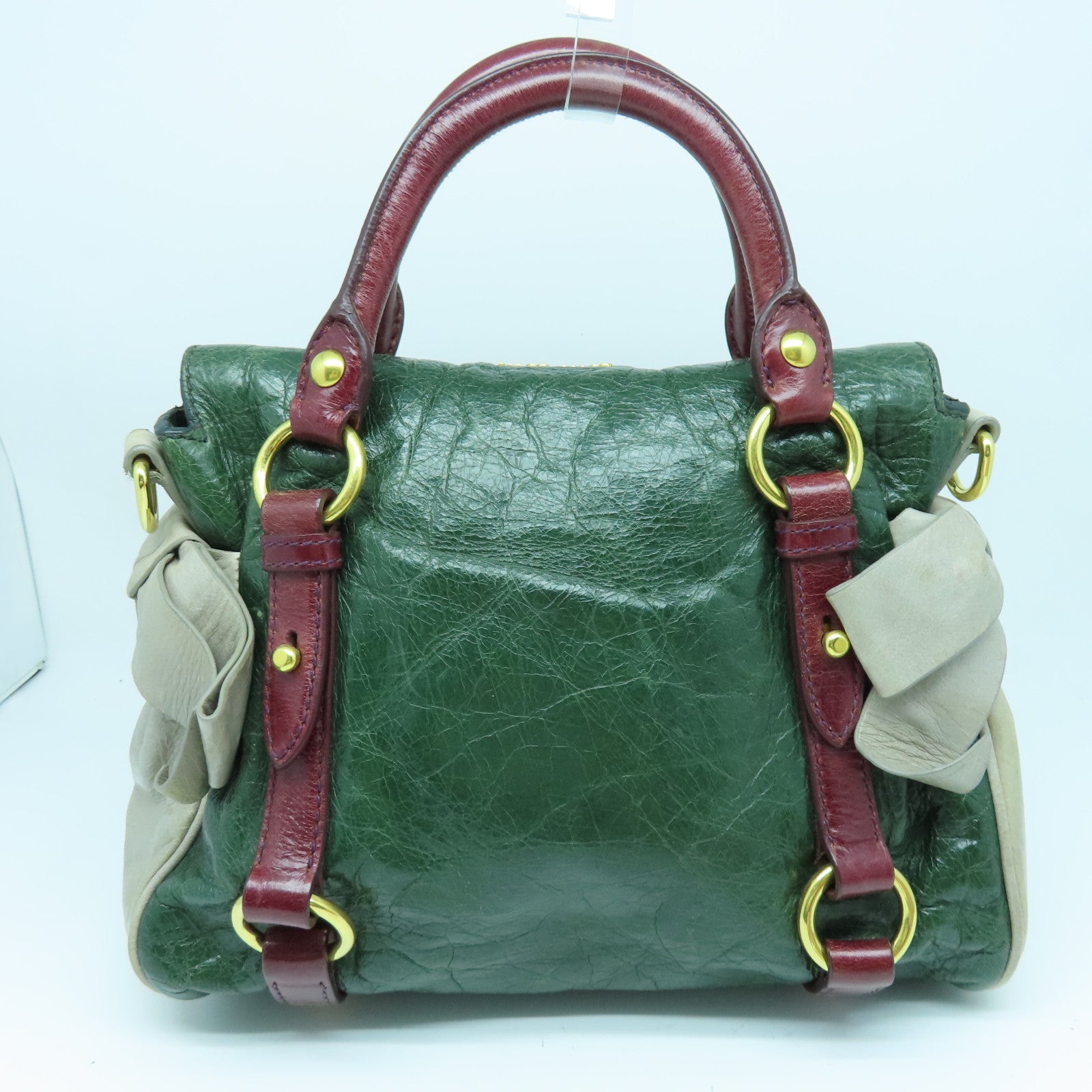 Miu Miu 牛皮皮革2way Shoulder Bag金扣手挽肩背两用袋绿色灰色