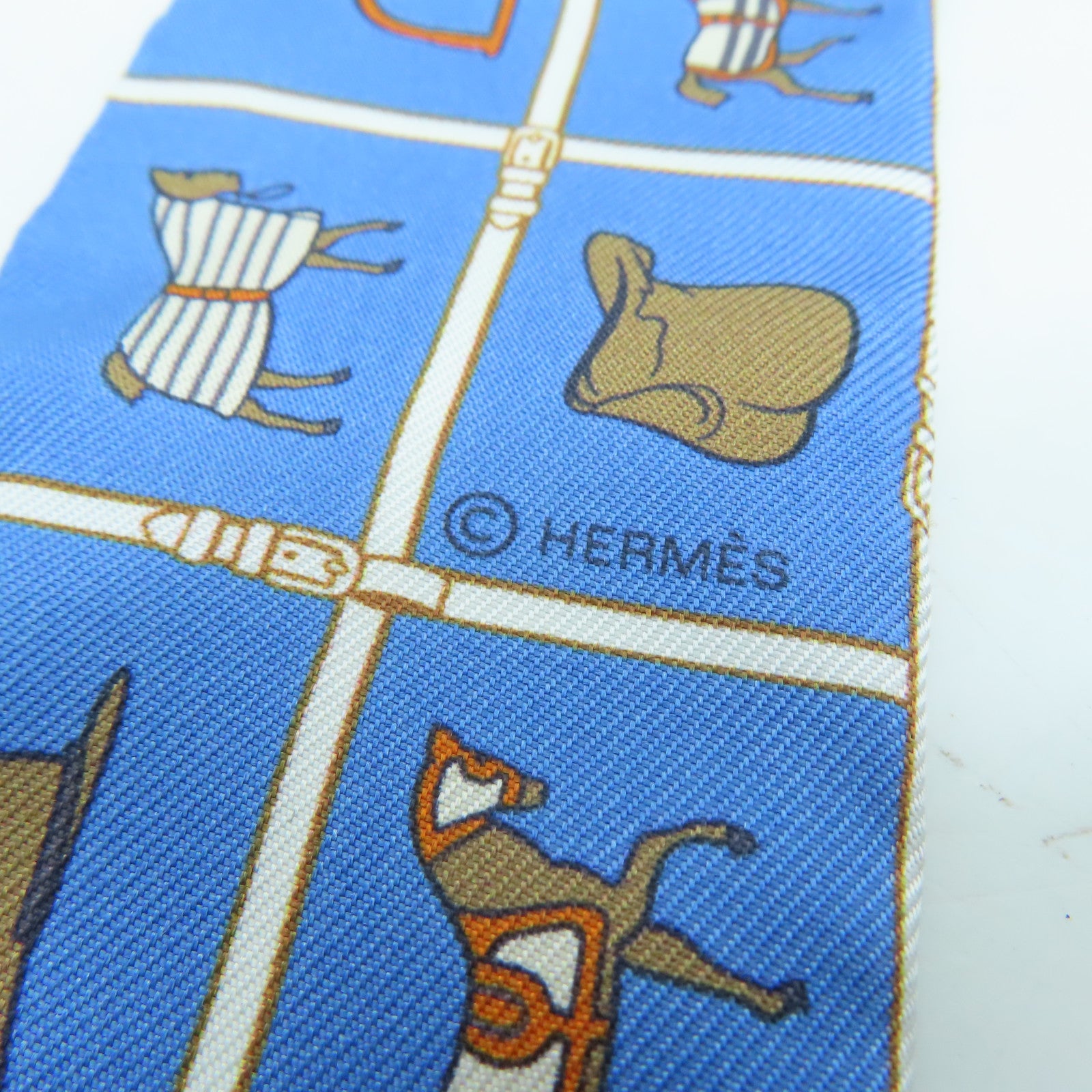 HERMES 丝质Twilly丝巾蓝色啡色