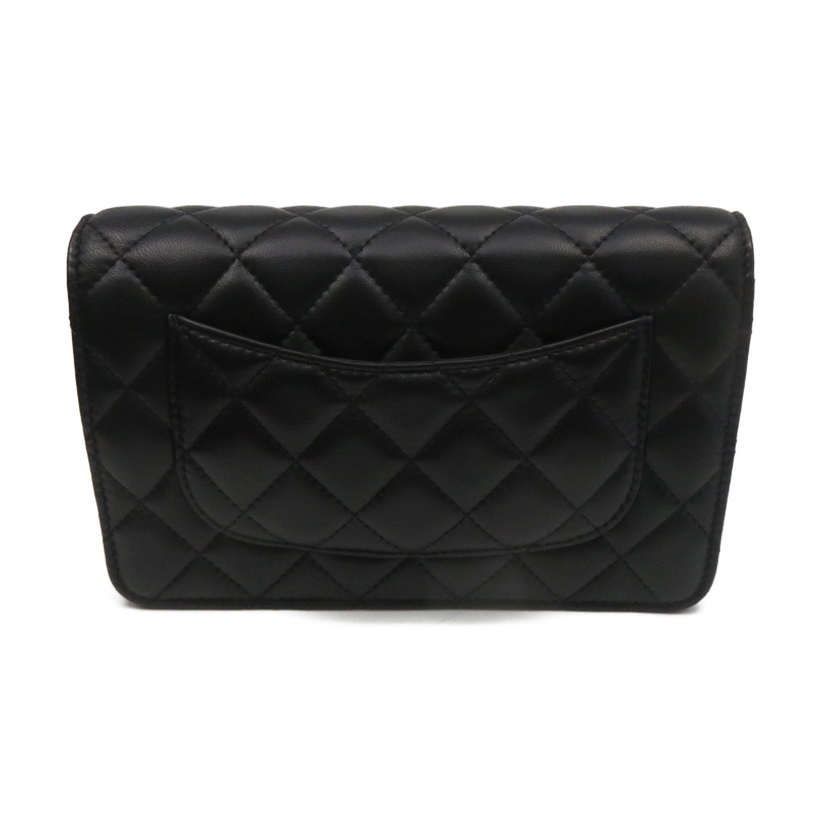 CHANEL 菱格羊皮皮革Wallet On Chain Shoulder Bag金扣鏈帶肩背袋黑色
