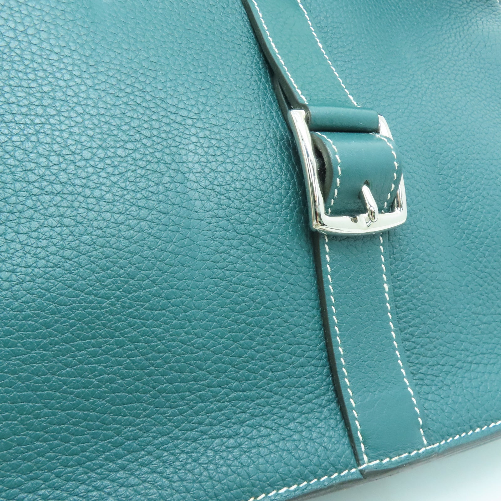 HERMES Clemence皮革Halzan 31銀扣手挽肩背兩用袋Vert Vertigo綠色