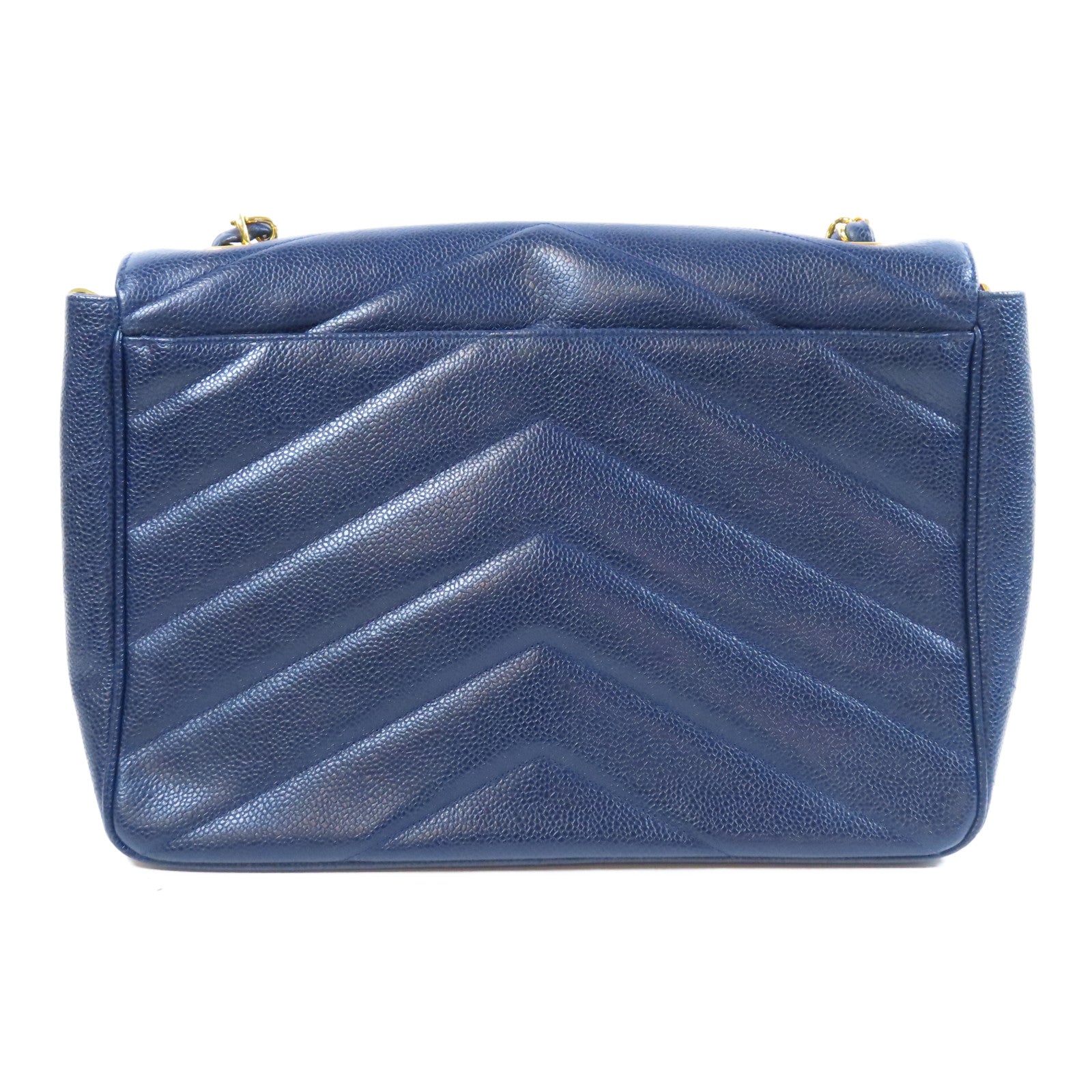 CHANEL 斜紋牛皮皮革Vintage Chain Shoulder Bag金扣鏈帶肩背袋藍色