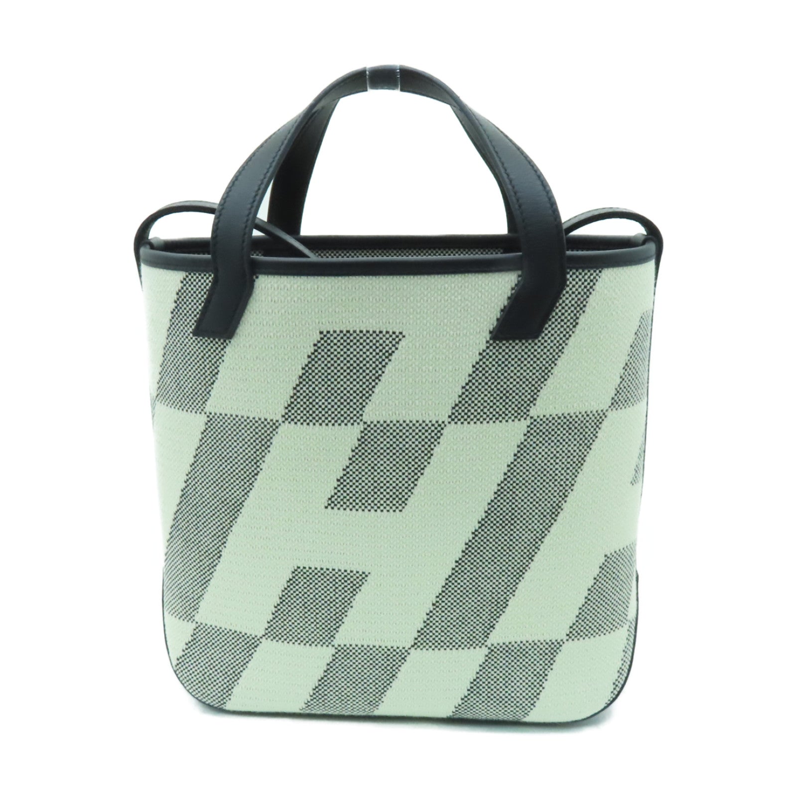 HERMES 帆布Cabas H 27手挽肩背兩用袋黒色/白色