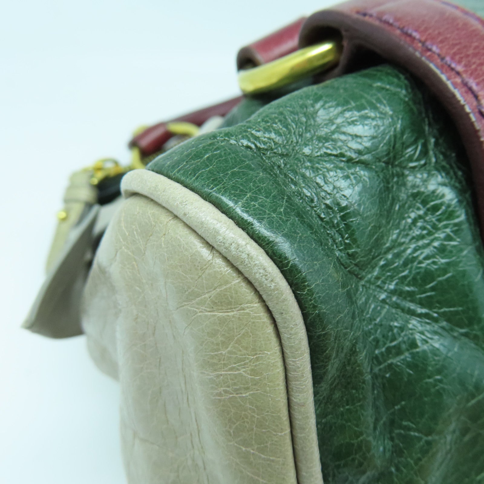 Miu Miu 牛皮皮革2way Shoulder Bag金扣手挽肩背两用袋绿色灰色