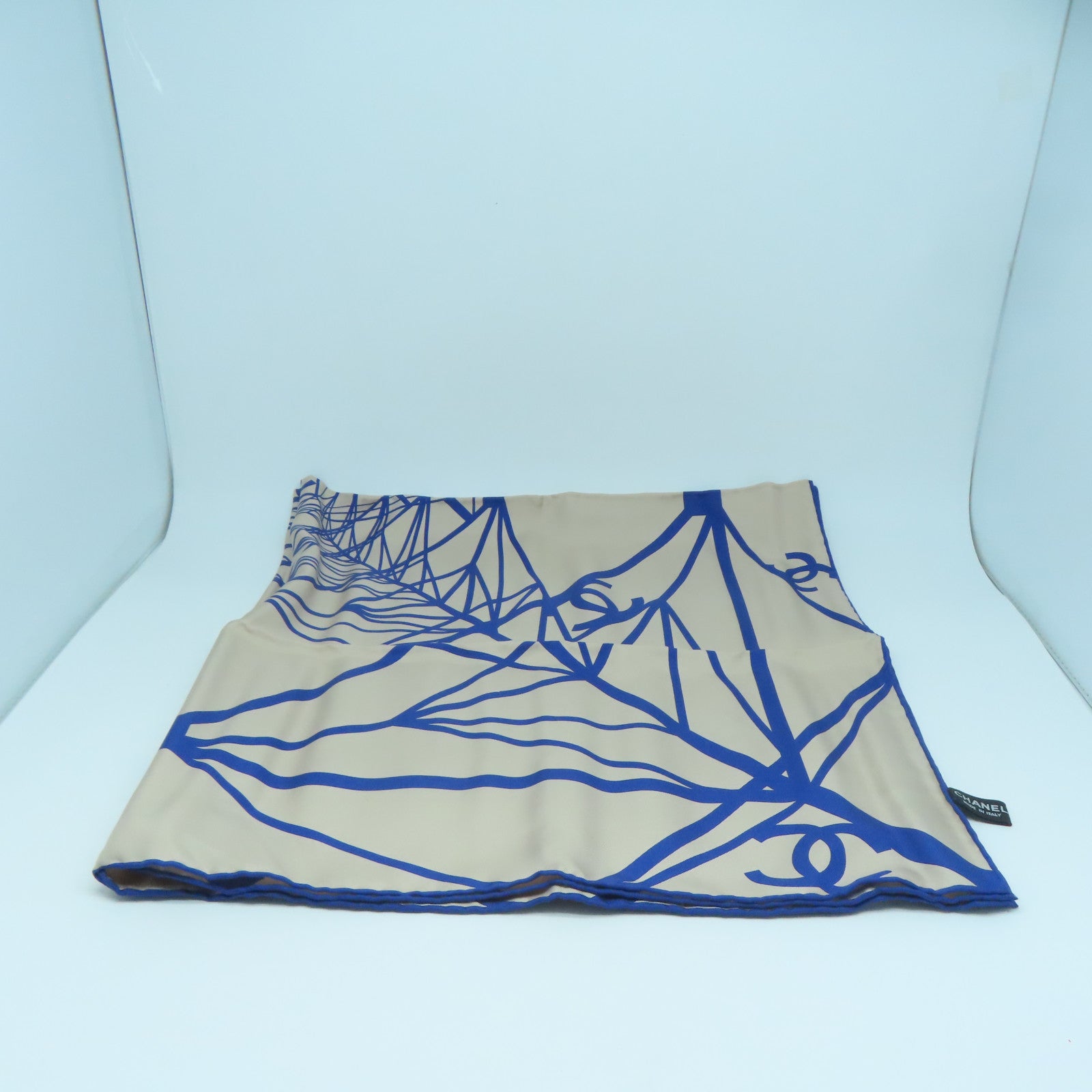 CHANEL 【激減優惠】絲質Chanel Scarf圍巾米色/藍色