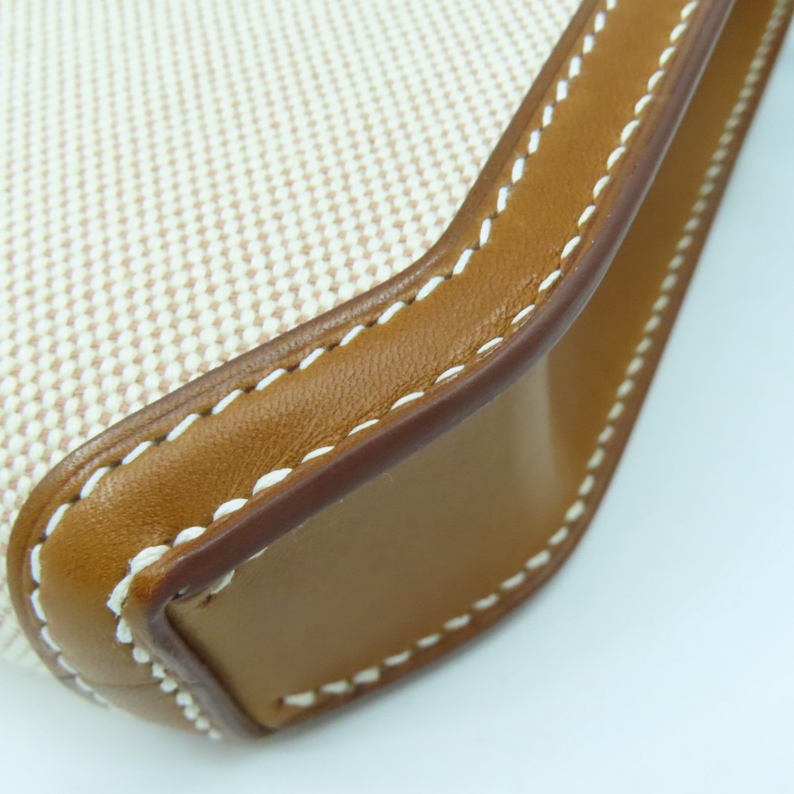 HERMES Toile帆布/Barenia皮革Kelly Depeches 25银扣手拿包白色/啡色