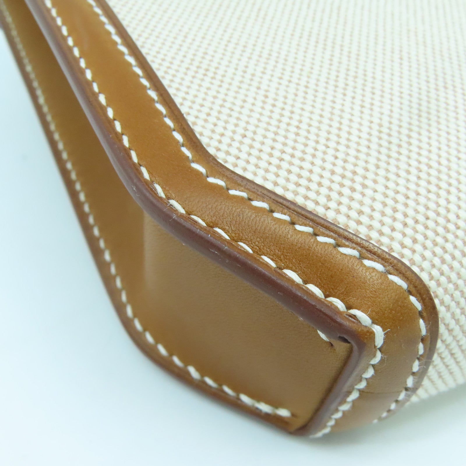 HERMES Toile帆布/Barenia皮革Kelly Depeches 25银扣手拿包白色/啡色