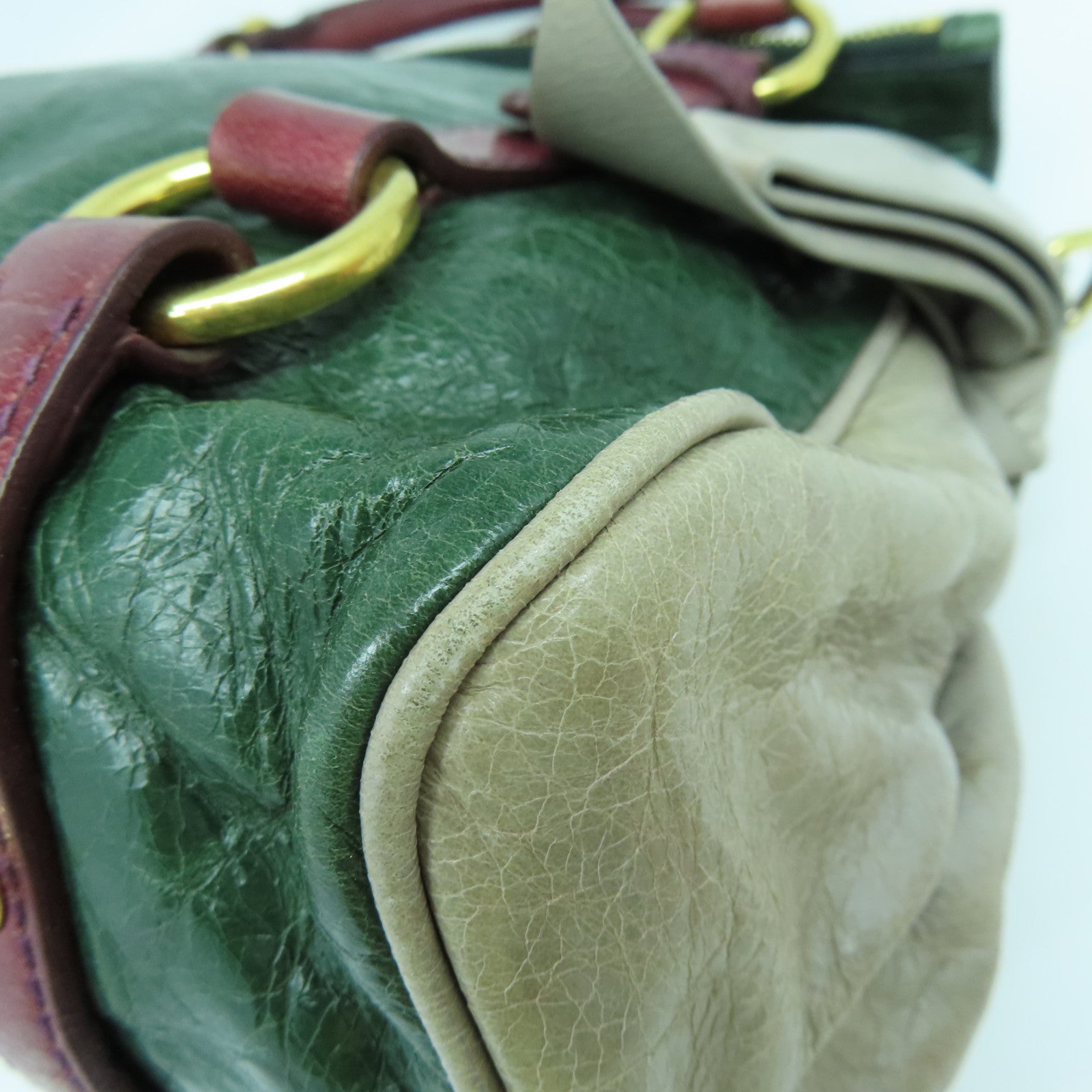 Miu Miu 牛皮皮革2way Shoulder Bag金扣手挽肩背两用袋绿色灰色