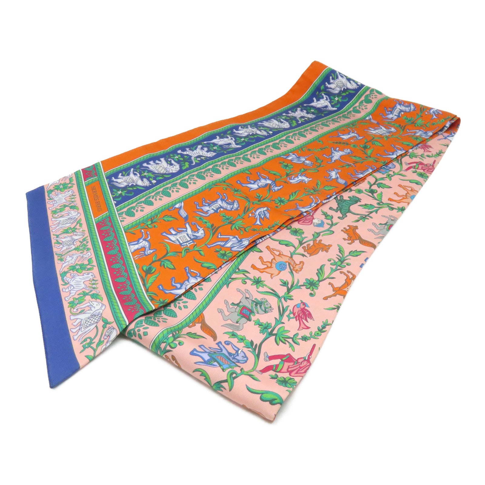 HERMES 絲質Maxi Twilly絲巾橙色/粉紅色/彩色