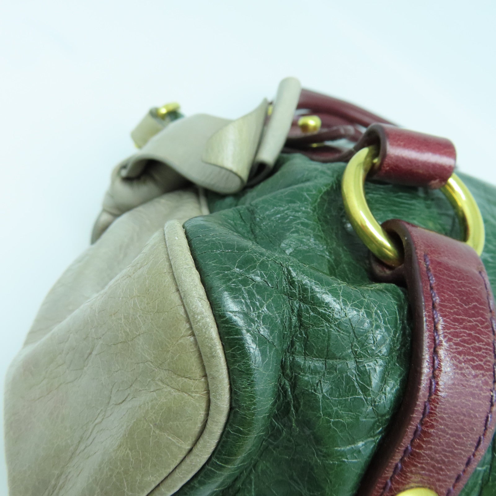 Miu Miu 牛皮皮革2way Shoulder Bag金扣手挽肩背两用袋绿色灰色