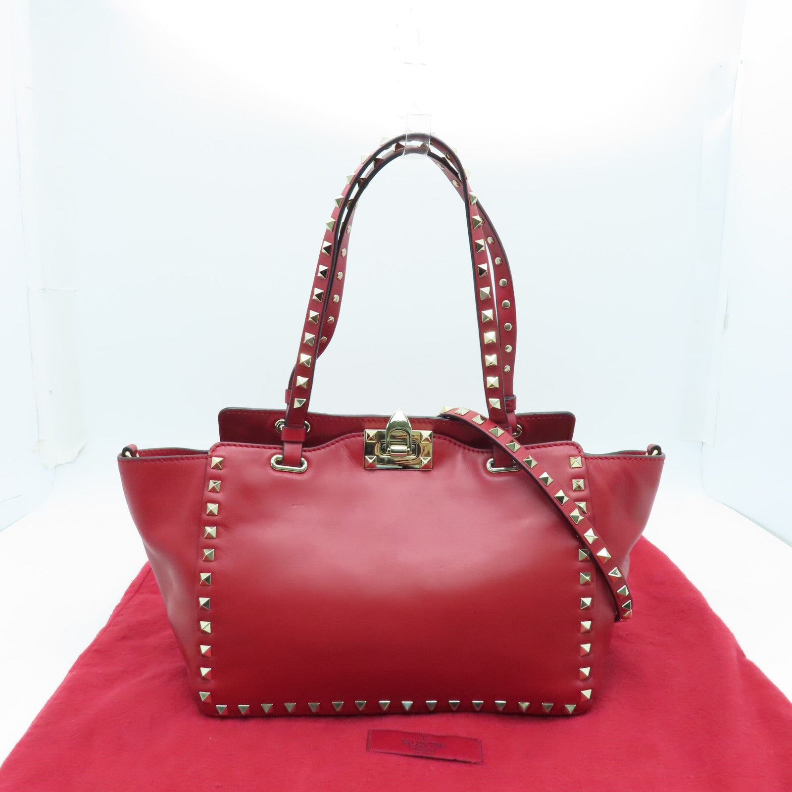 Valentino sheepskin leather 2way Shoulder Bag gold buckle handle shoulder bag red