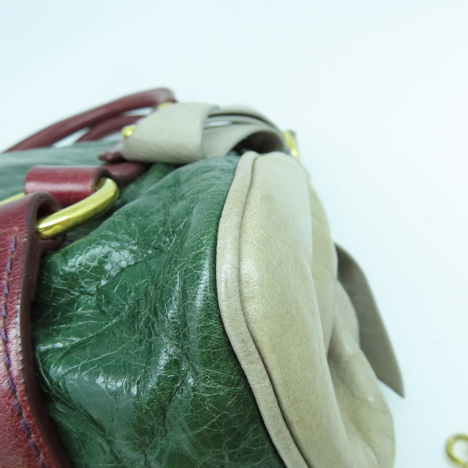 Miu Miu 牛皮皮革2way Shoulder Bag金扣手挽肩背两用袋绿色灰色