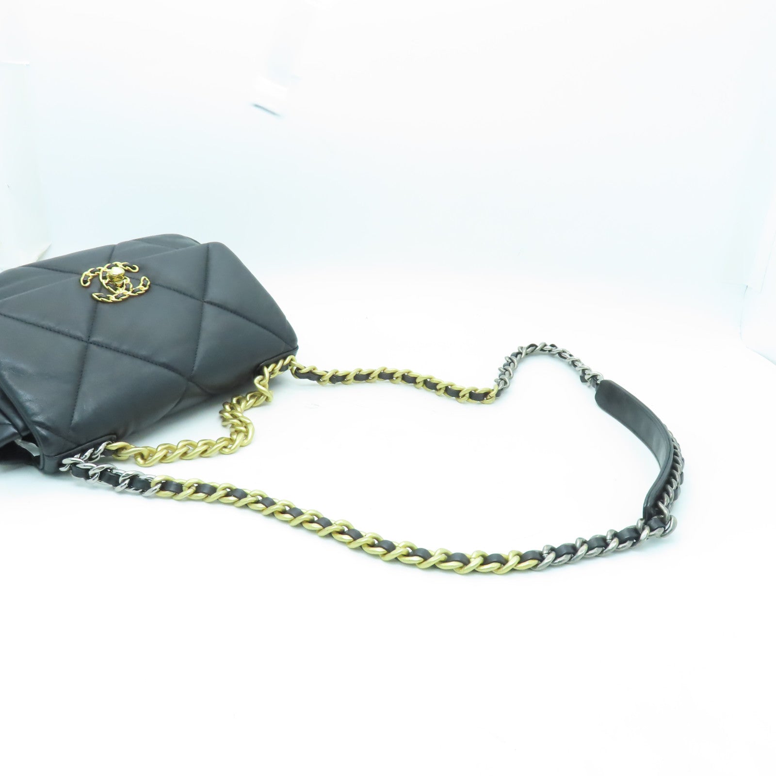 CHANEL 【激減優惠】菱格牛皮皮革Chain Shoulder Bag金扣/銀扣手挽肩背兩用袋黑色