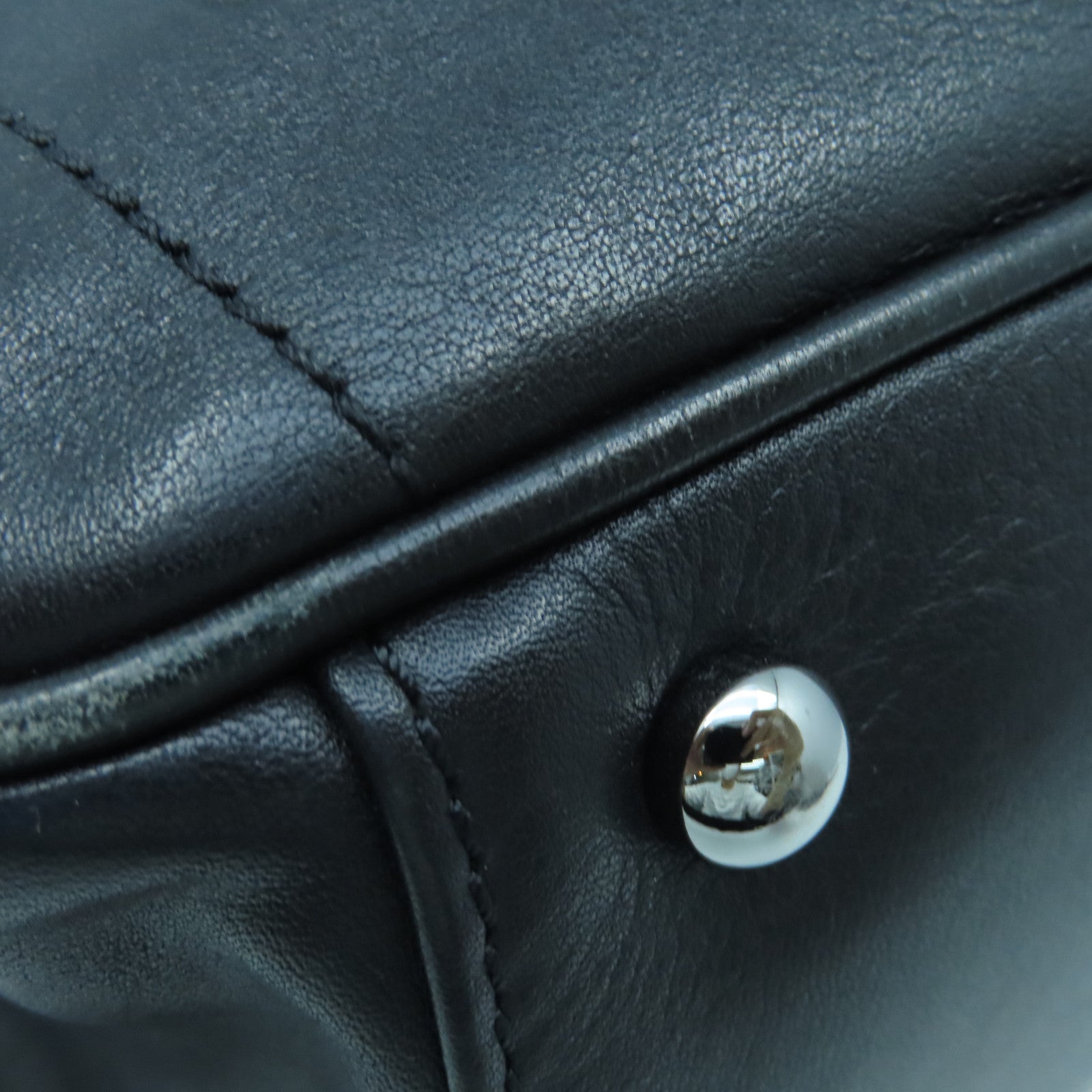 CHANEL Rhombus Sheepskin Leather Hand Bag Silver Buckle Hand Bag Black