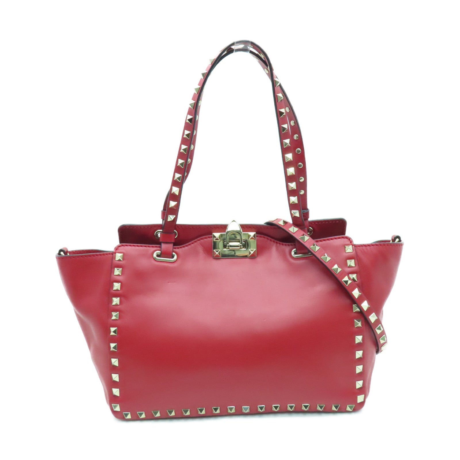 Valentino sheepskin leather 2way Shoulder Bag gold buckle handle shoulder bag red