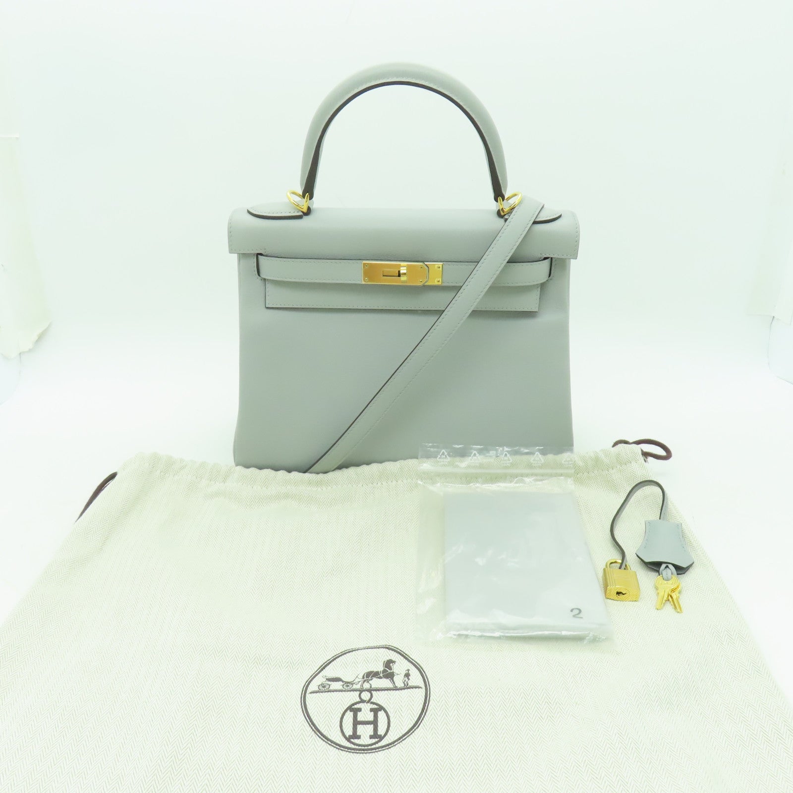 HERMES Evercolor皮革Kelly 28金扣手挽肩背兩用袋淺藍色