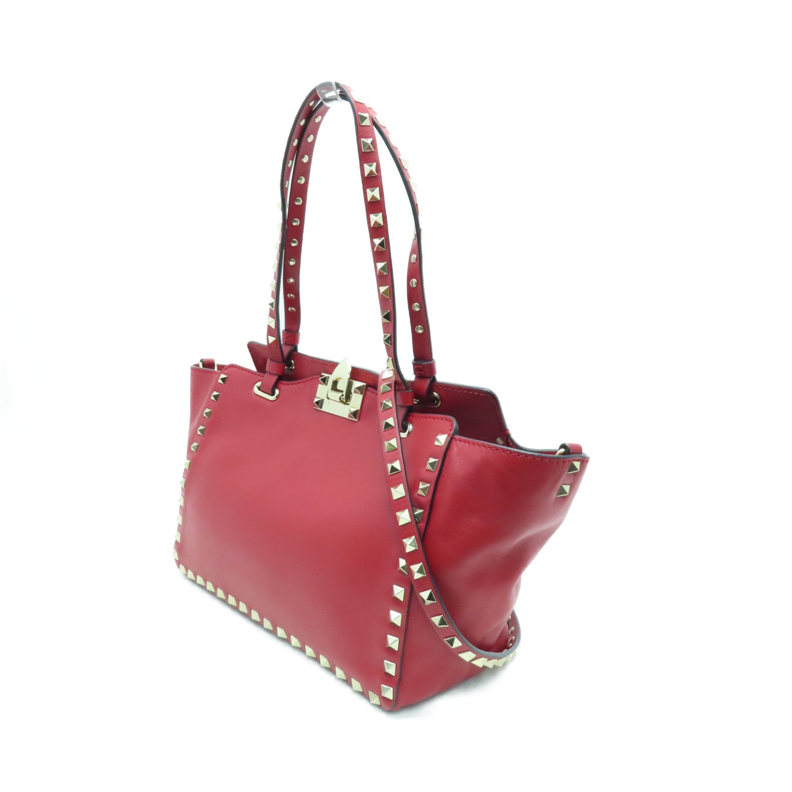 Valentino sheepskin leather 2way Shoulder Bag gold buckle handle shoulder bag red