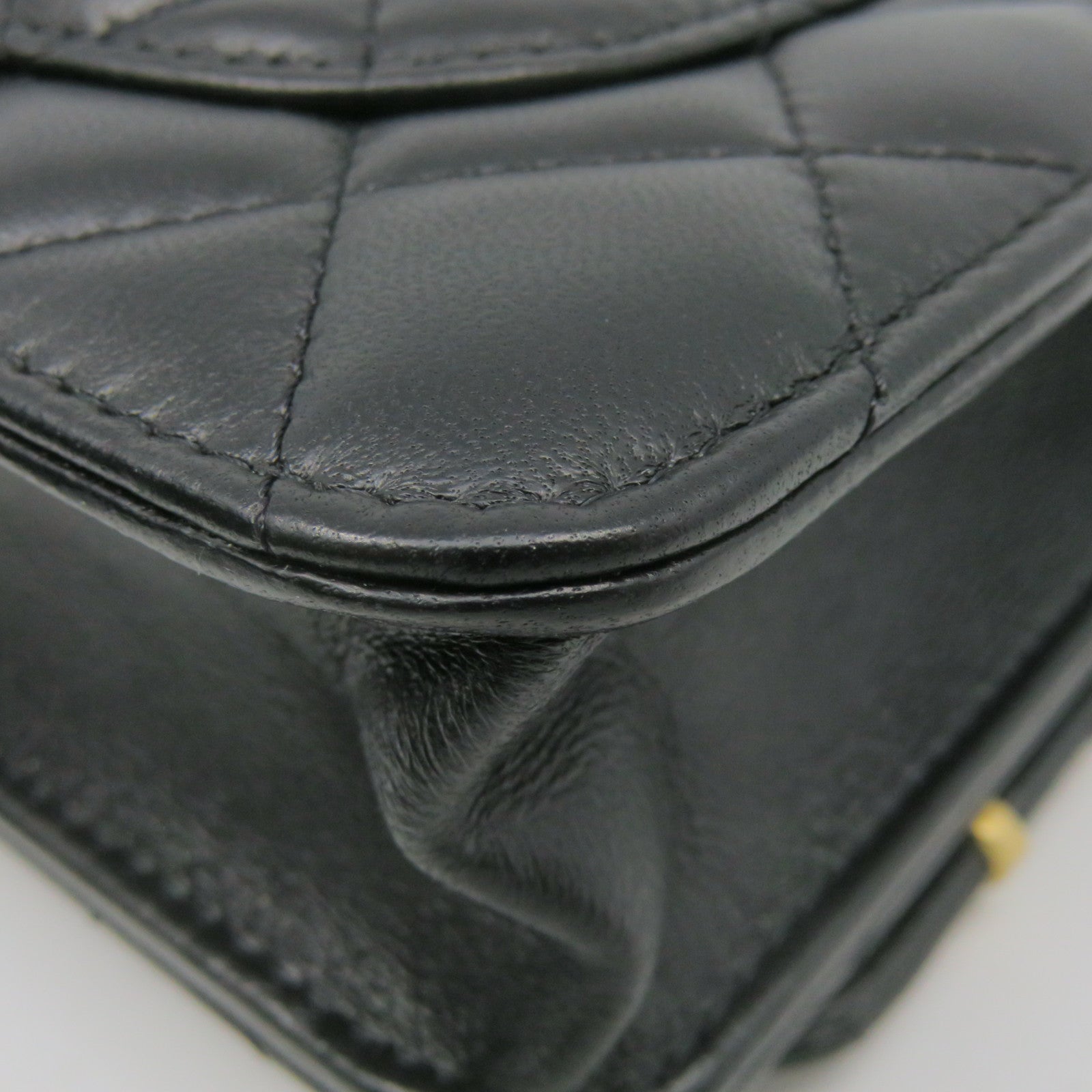 CHANEL 菱格羊皮皮革Wallet On Chain Shoulder Bag金扣鏈帶肩背袋黑色