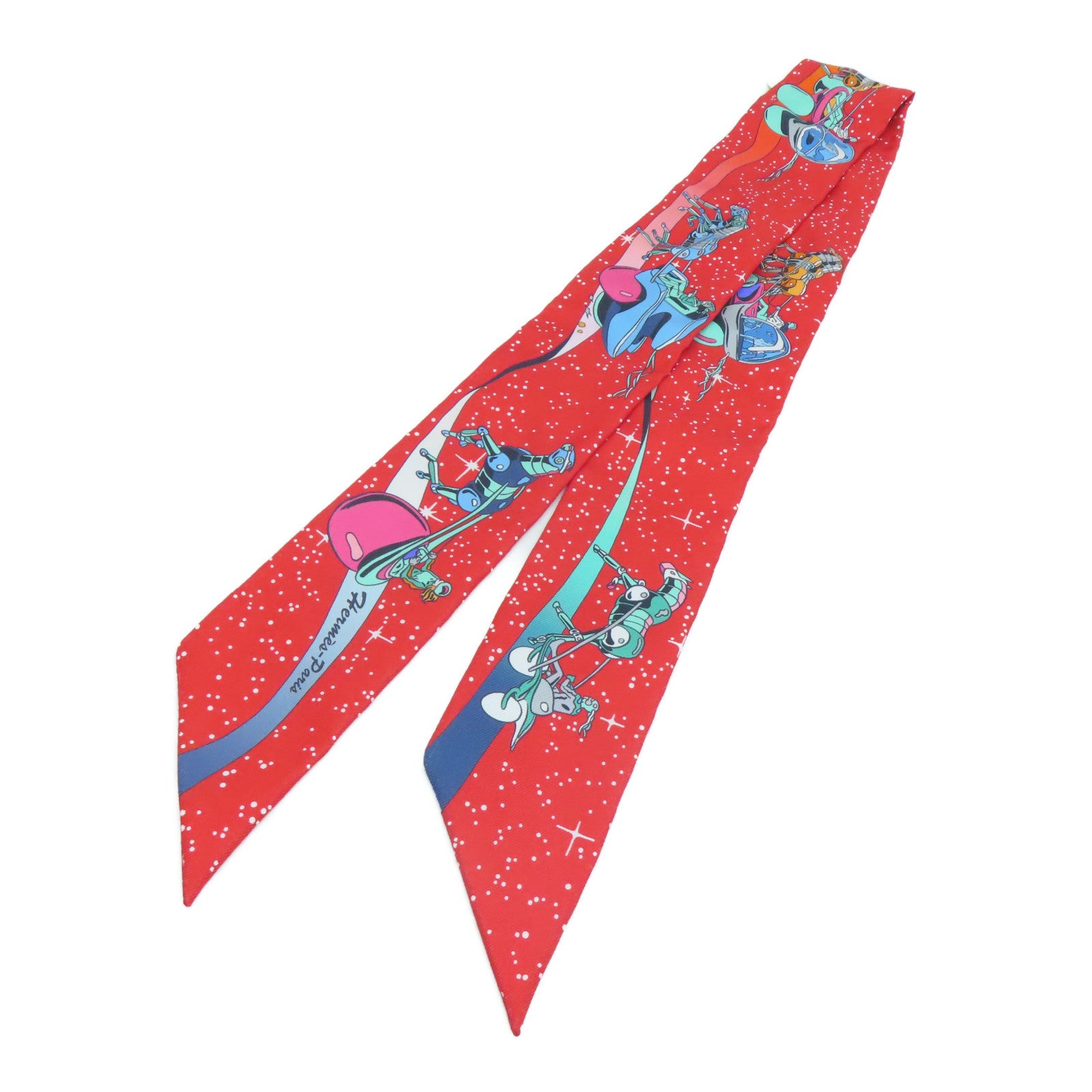 HERMES 【激減優惠】絲質Twilly絲巾紅色/藍色