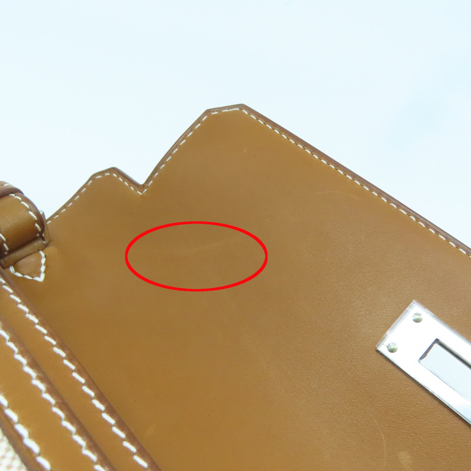 HERMES Toile帆布/Barenia皮革Kelly Depeches 25银扣手拿包白色/啡色