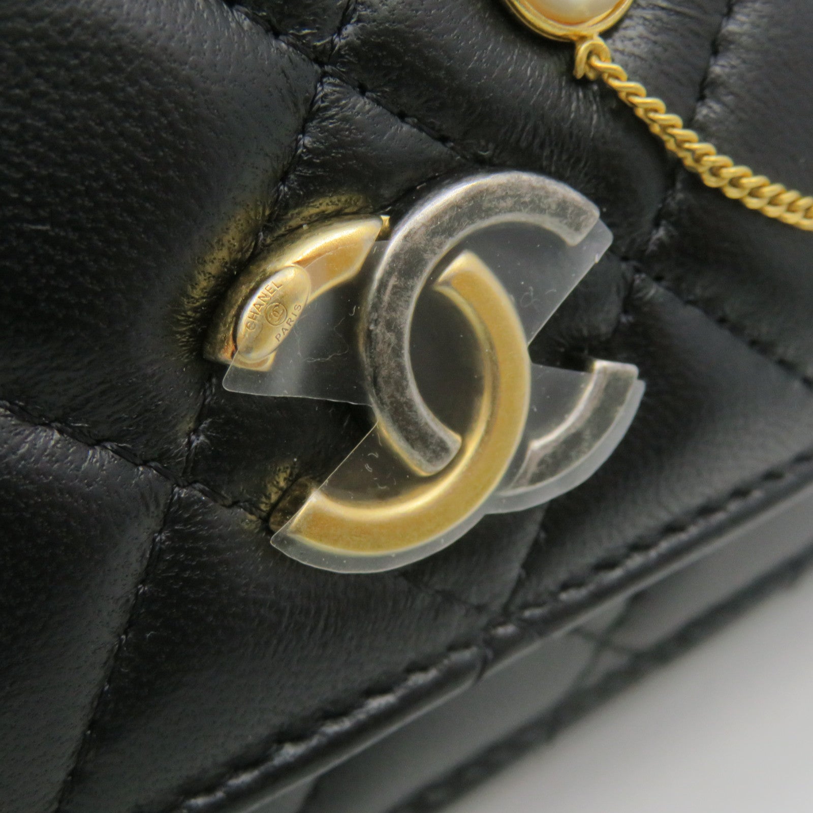 CHANEL 菱格羊皮皮革Wallet On Chain Shoulder Bag金扣鏈帶肩背袋黑色