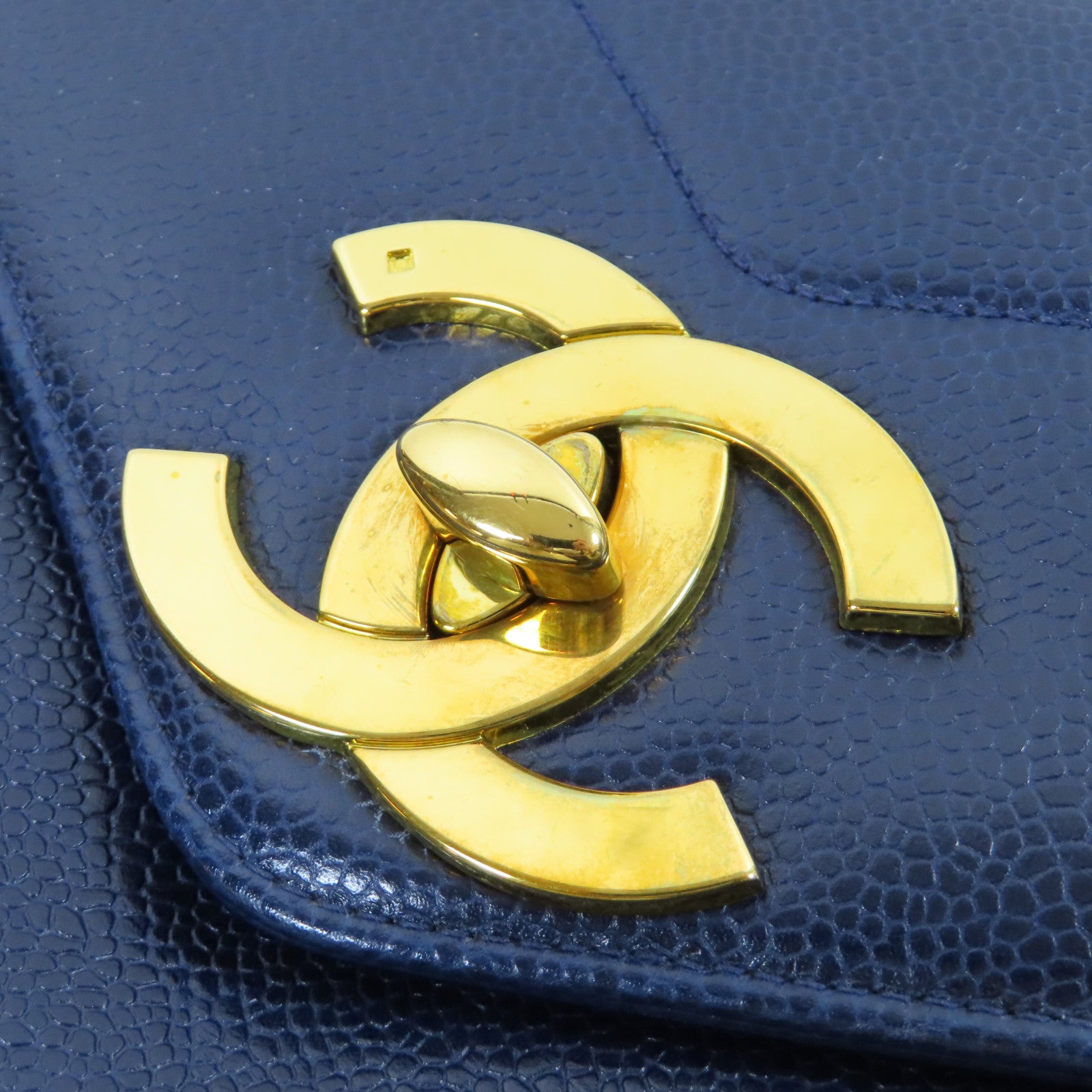 CHANEL 斜紋牛皮皮革Vintage Chain Shoulder Bag金扣鏈帶肩背袋藍色