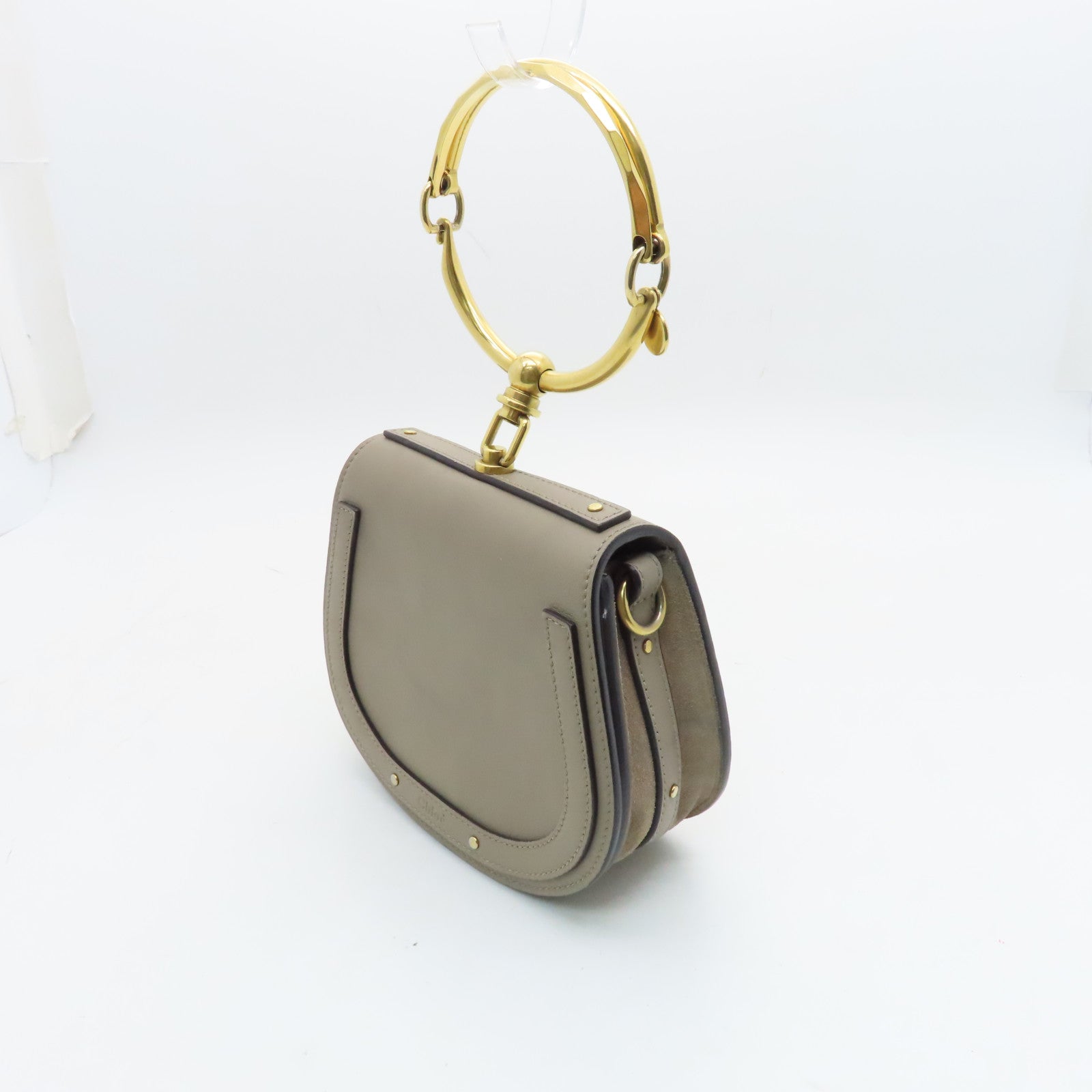 Chloe cowhide leather Bracelet Nile gold buckle handle shoulder bag gray