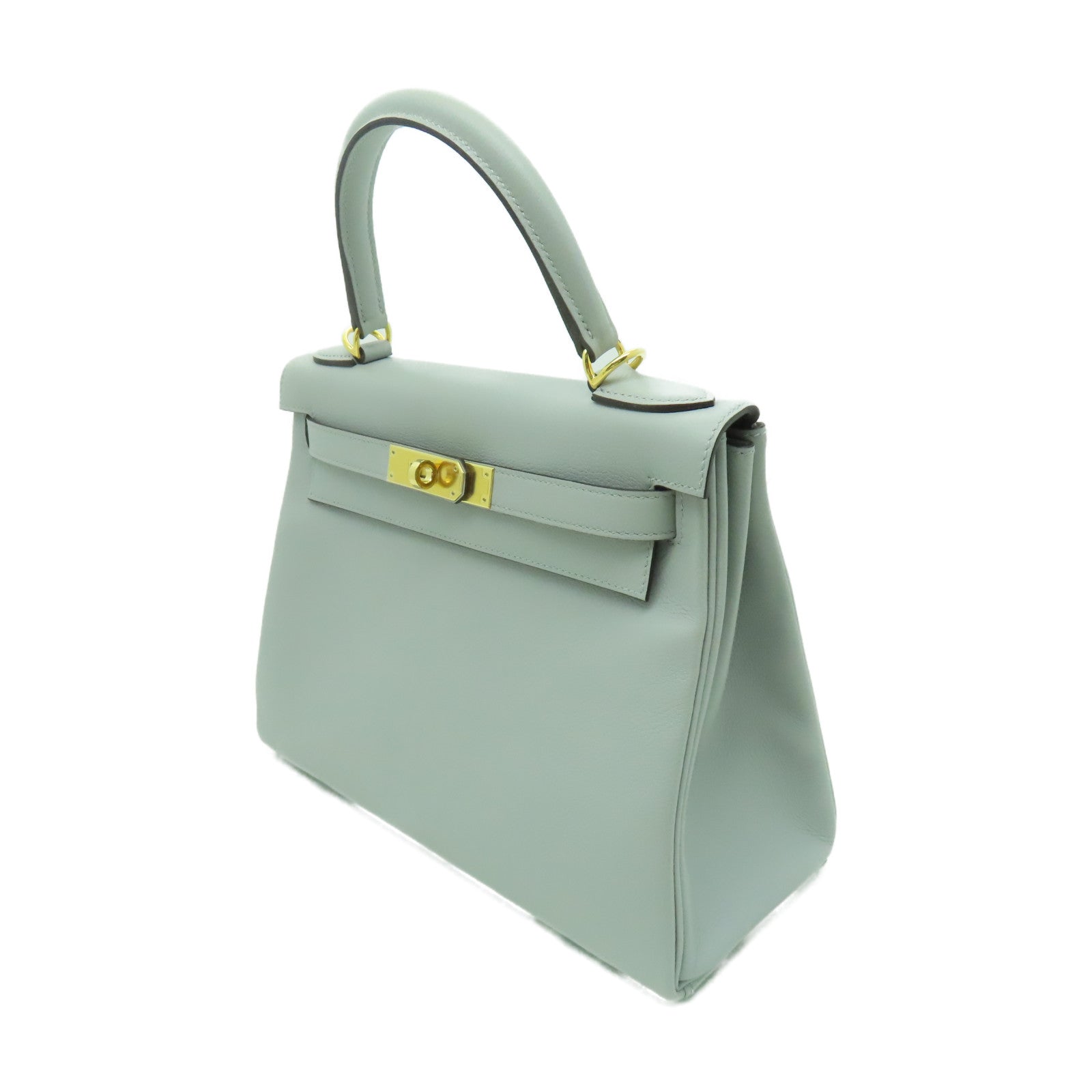 HERMES Evercolor皮革Kelly 28金扣手挽肩背兩用袋淺藍色