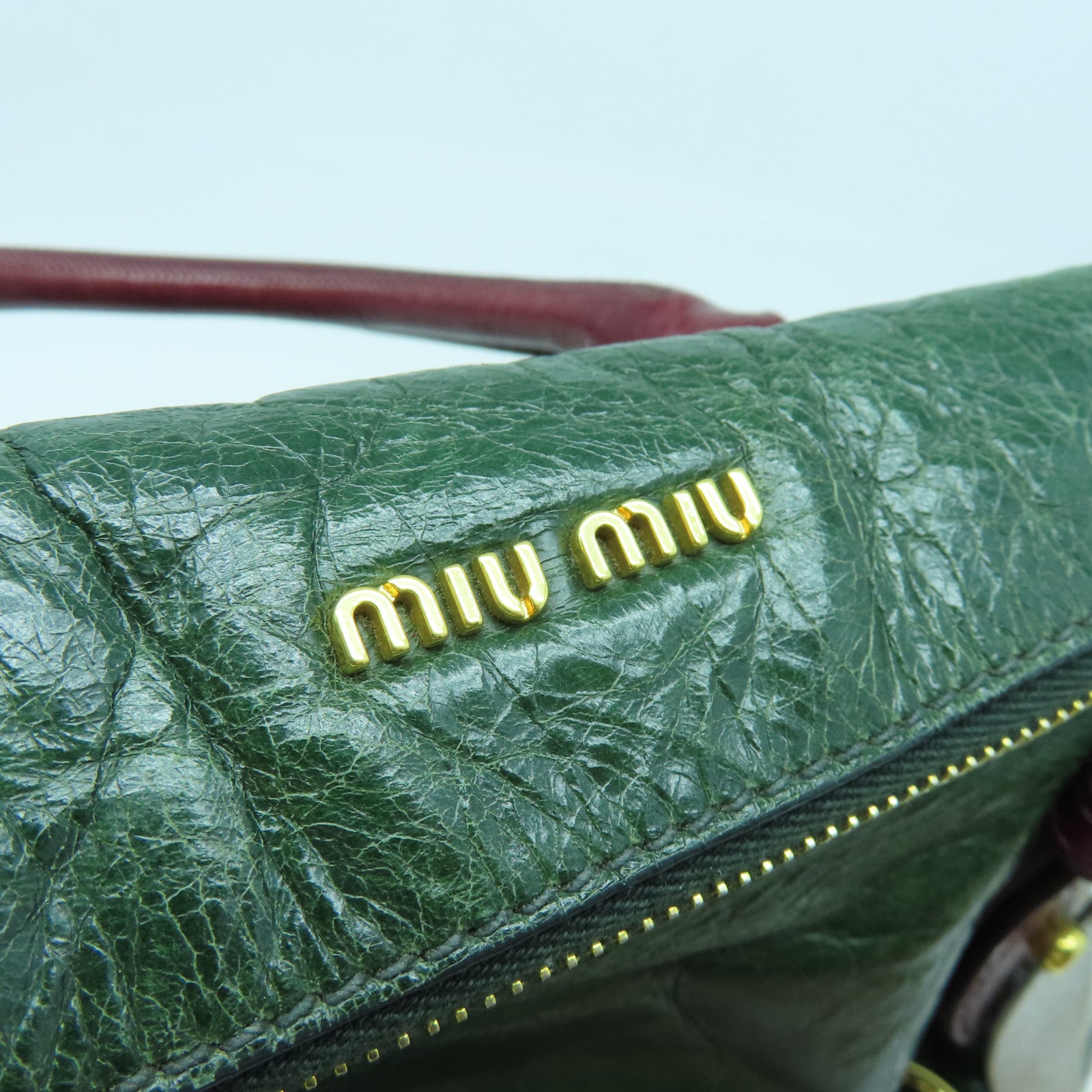 Miu Miu 牛皮皮革2way Shoulder Bag金扣手挽肩背两用袋绿色灰色