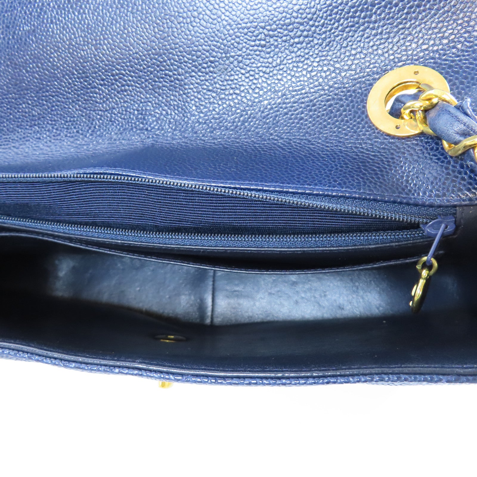 CHANEL 斜紋牛皮皮革Vintage Chain Shoulder Bag金扣鏈帶肩背袋藍色