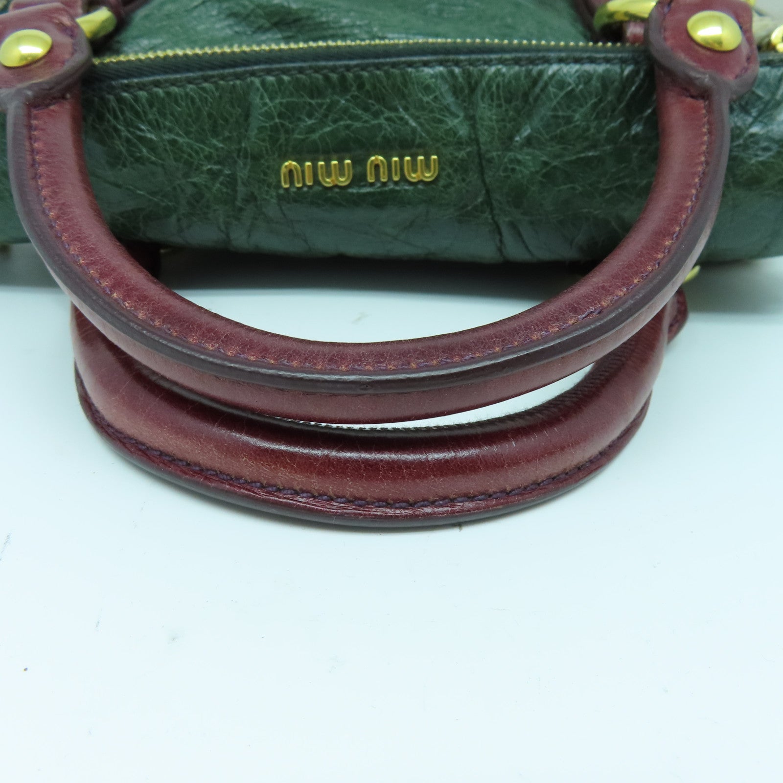 Miu Miu 牛皮皮革2way Shoulder Bag金扣手挽肩背两用袋绿色灰色