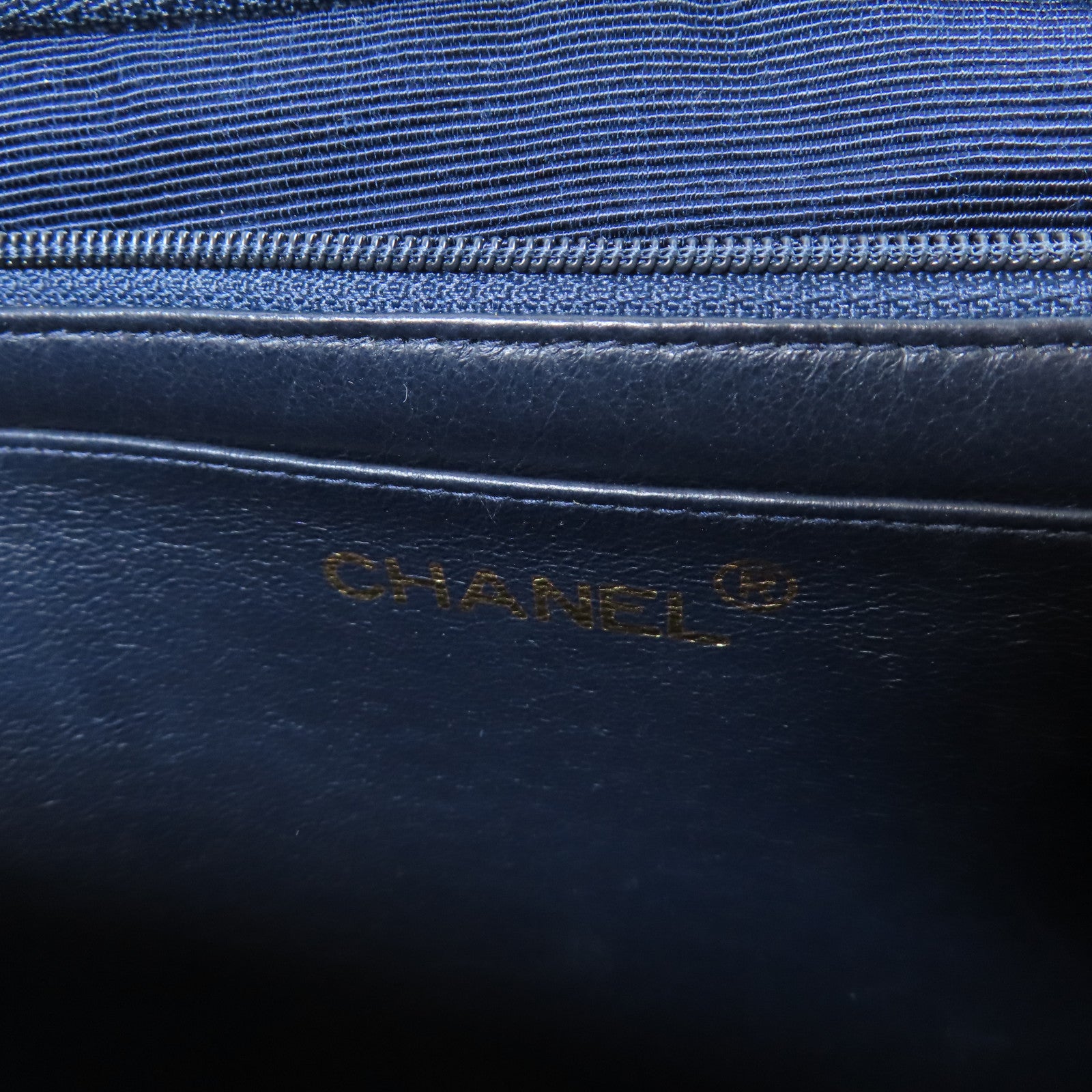 CHANEL 斜紋牛皮皮革Vintage Chain Shoulder Bag金扣鏈帶肩背袋藍色