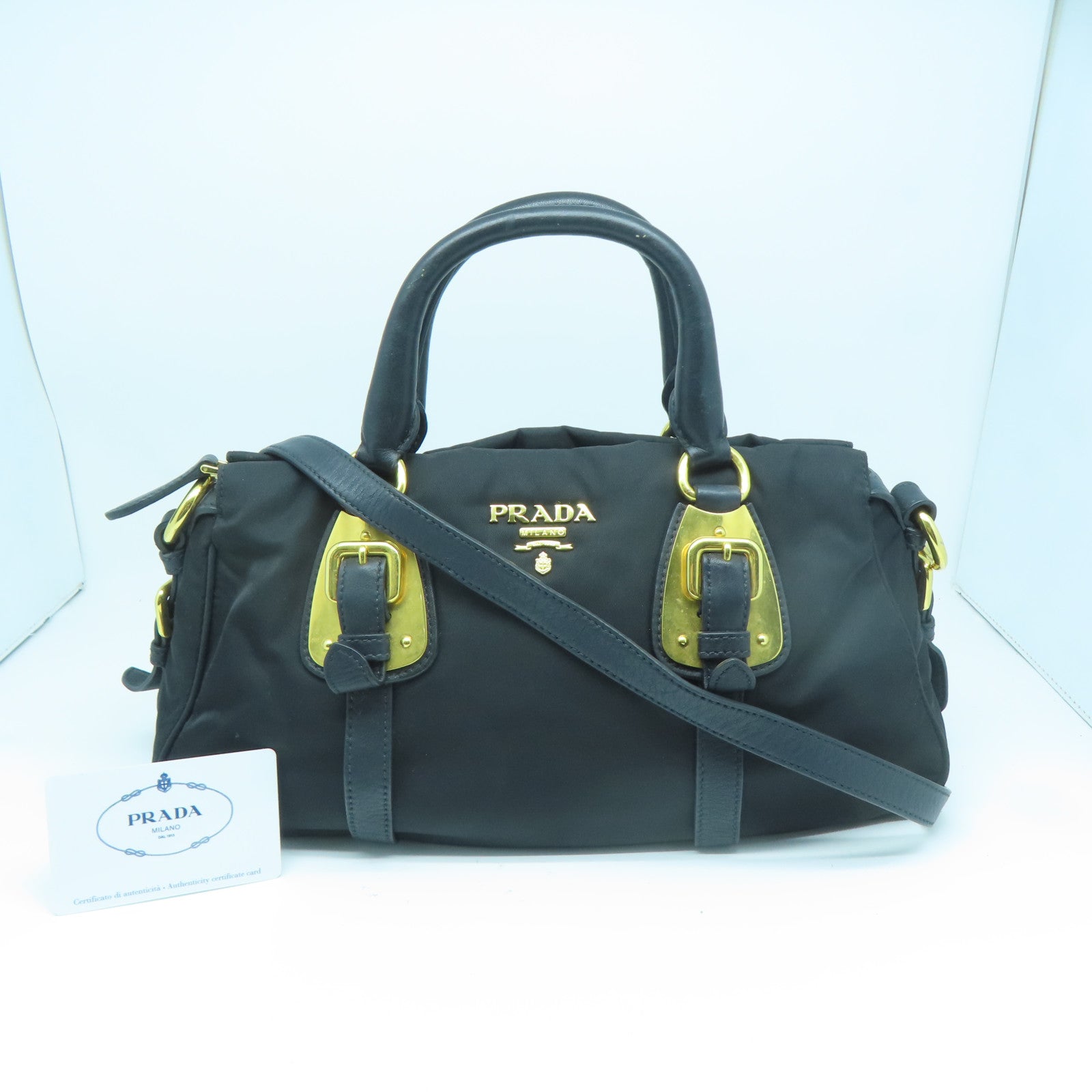 PRADA 尼龙2 way Shoulder金扣手挽肩背两用袋