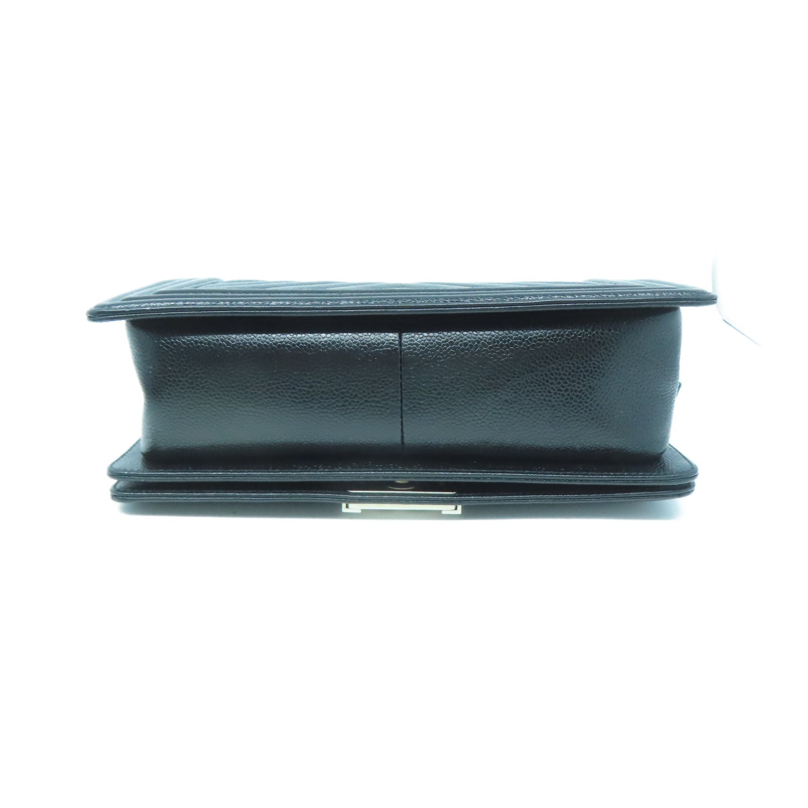 CHANEL 斜紋Caviar皮革Boy Chanel銀扣鏈帶肩背袋黑色