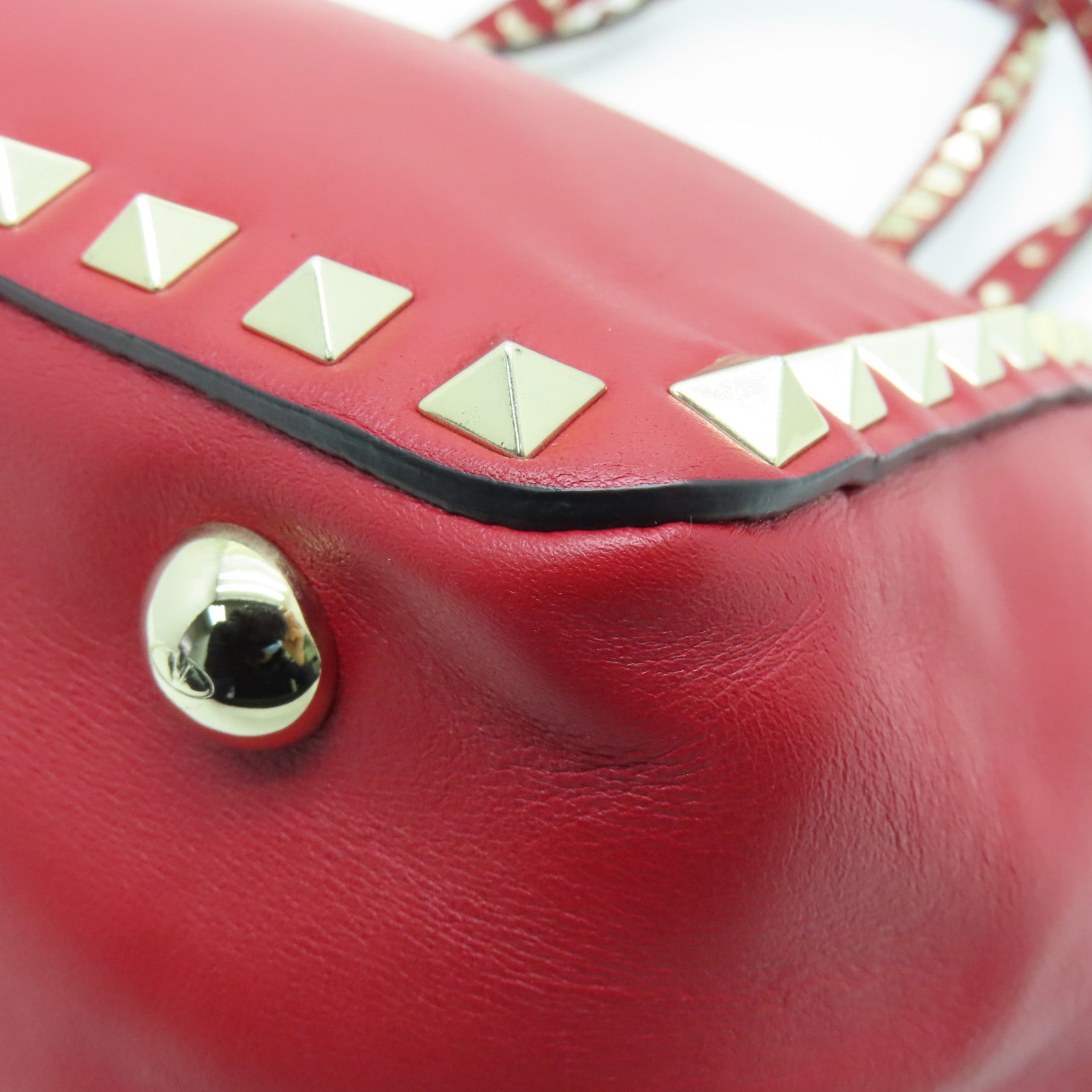 Valentino sheepskin leather 2way Shoulder Bag gold buckle handle shoulder bag red