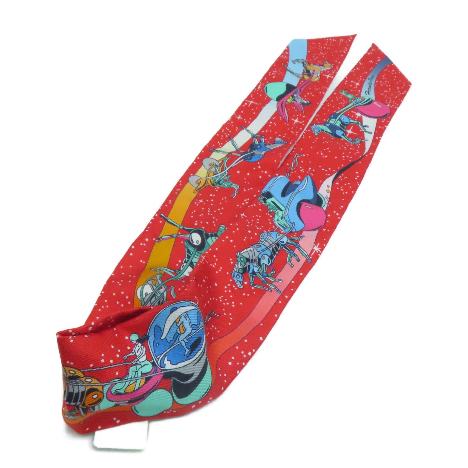 HERMES 【激減優惠】絲質Twilly絲巾紅色/藍色