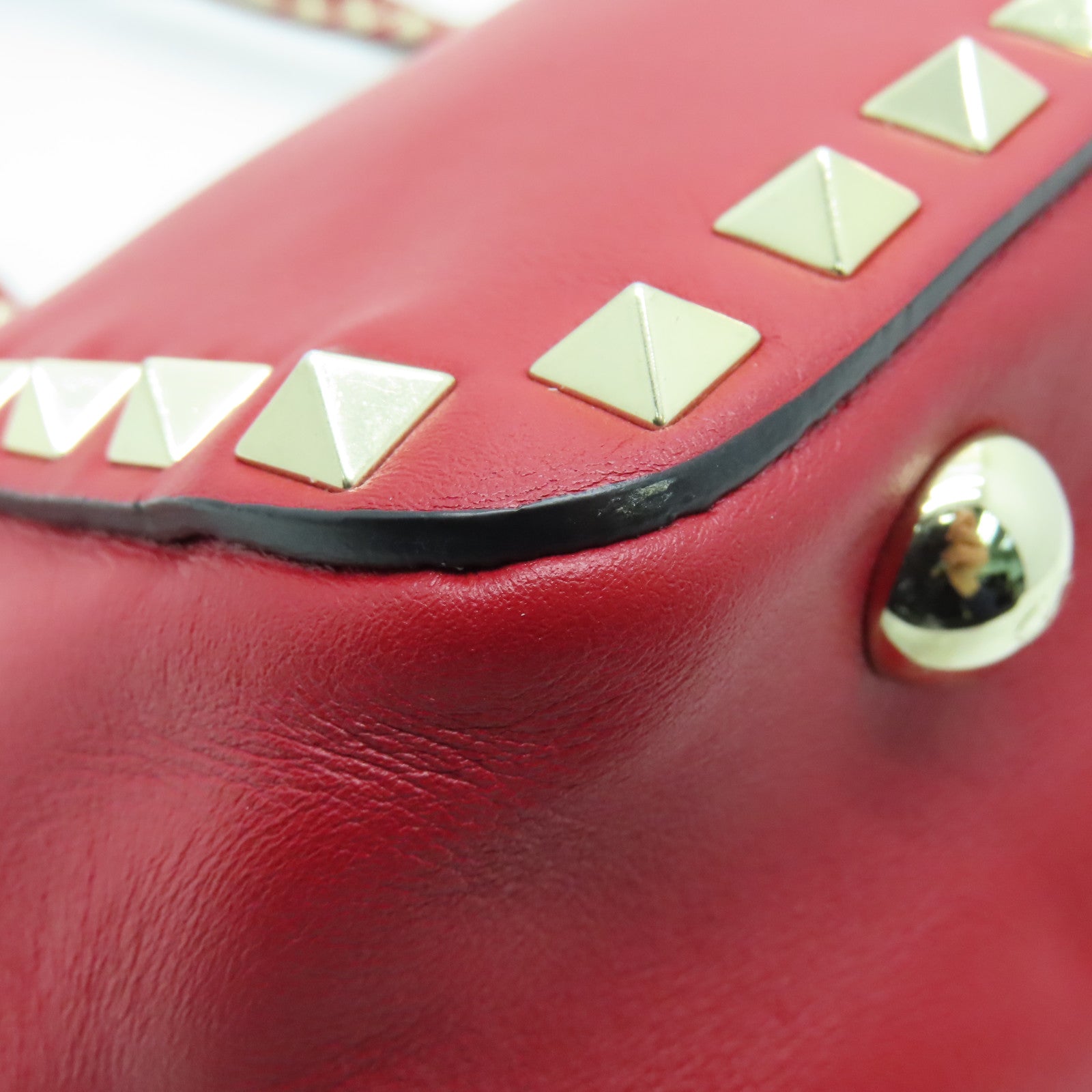 Valentino sheepskin leather 2way Shoulder Bag gold buckle handle shoulder bag red