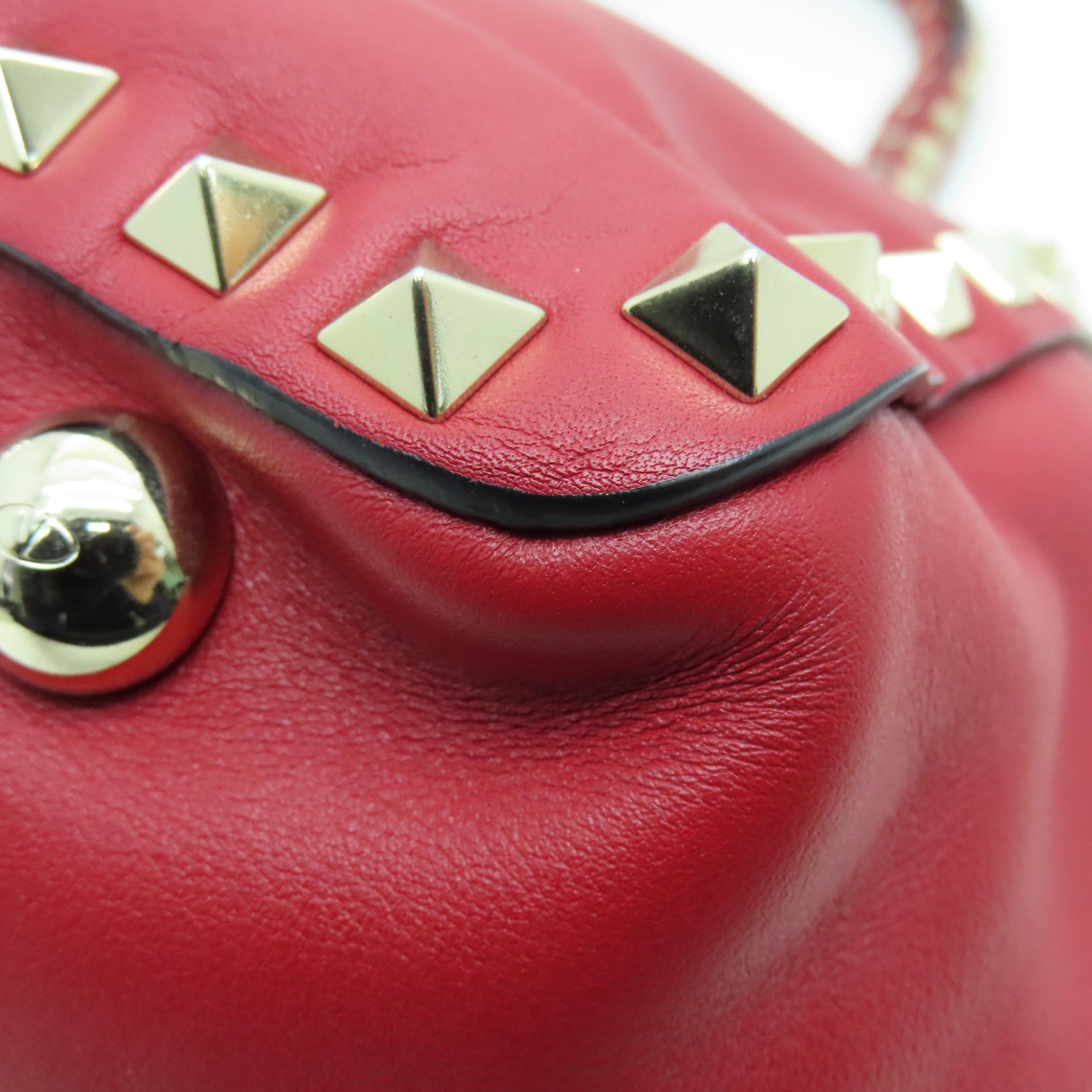 Valentino sheepskin leather 2way Shoulder Bag gold buckle handle shoulder bag red