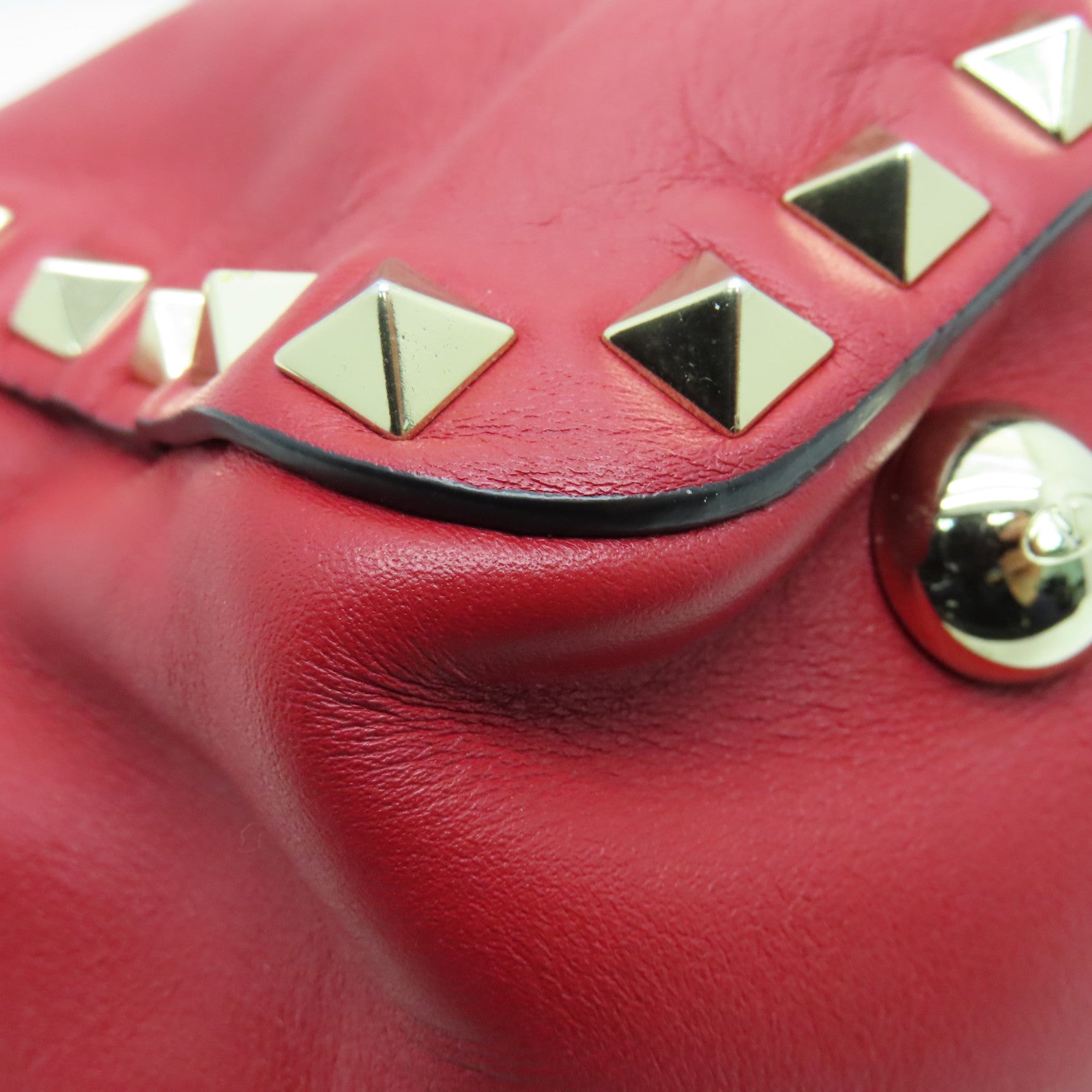 Valentino sheepskin leather 2way Shoulder Bag gold buckle handle shoulder bag red