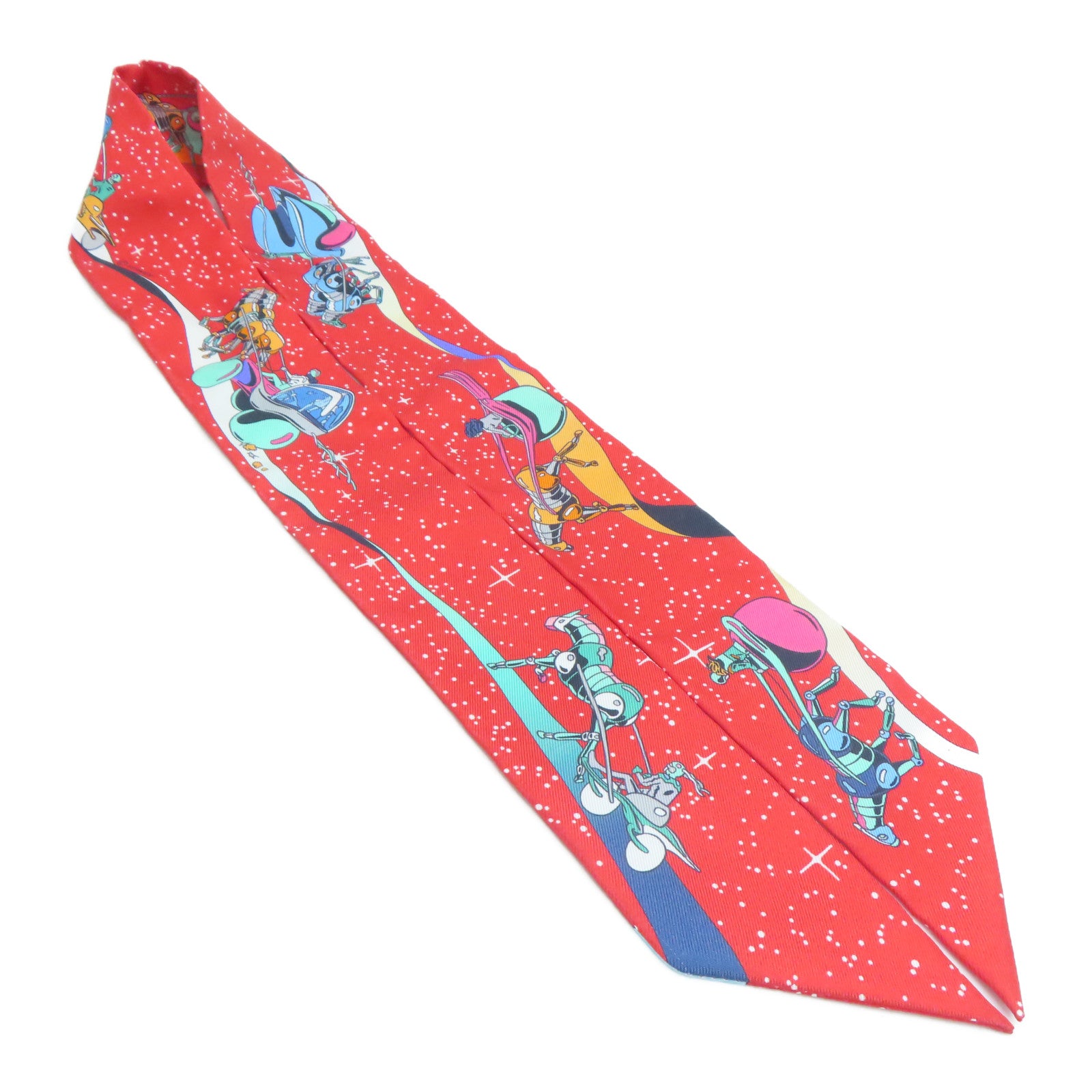 HERMES 【激減優惠】絲質Twilly絲巾紅色/藍色