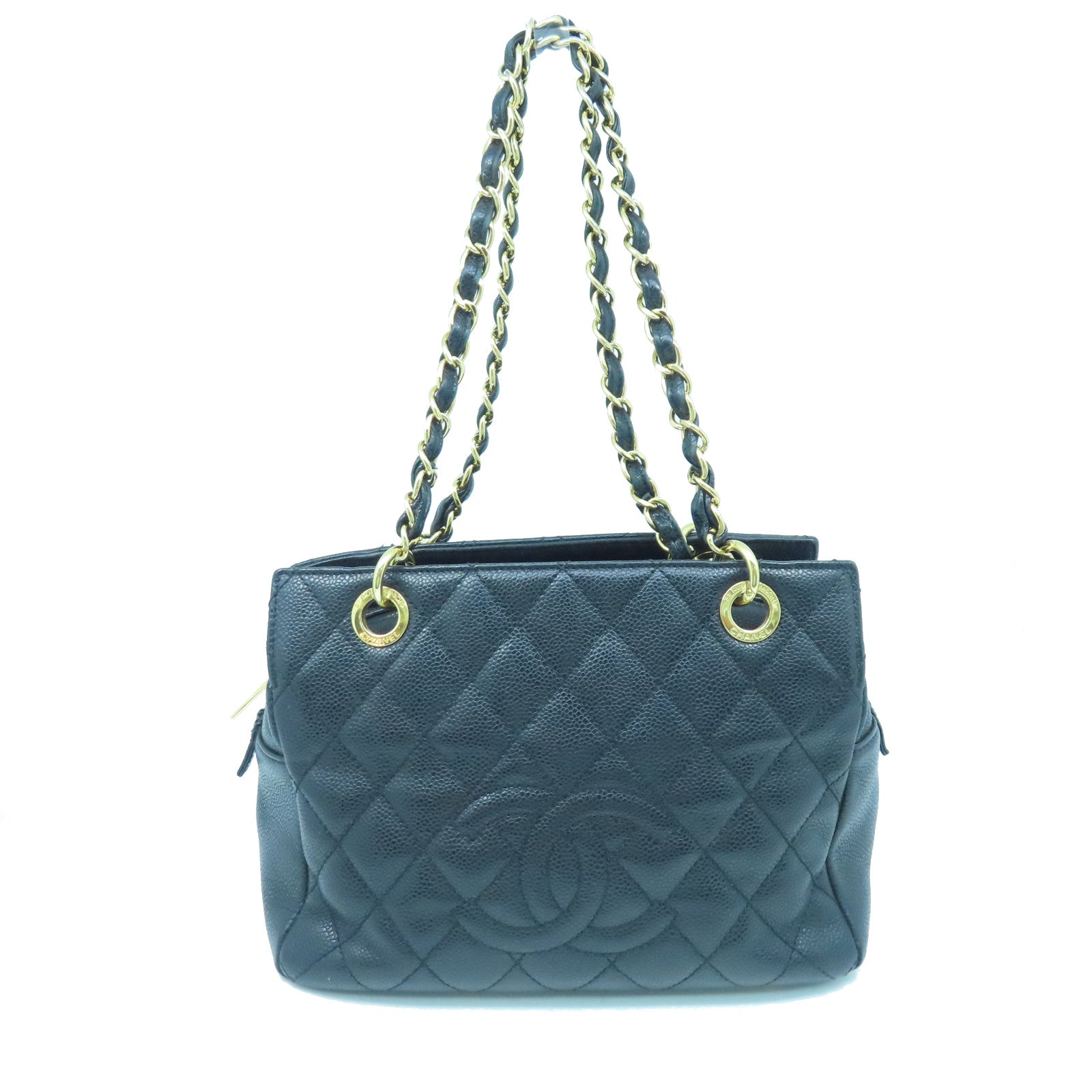 CHANEL rhombic cowhide leather Shoulder Bag gold buckle shoulder bag black