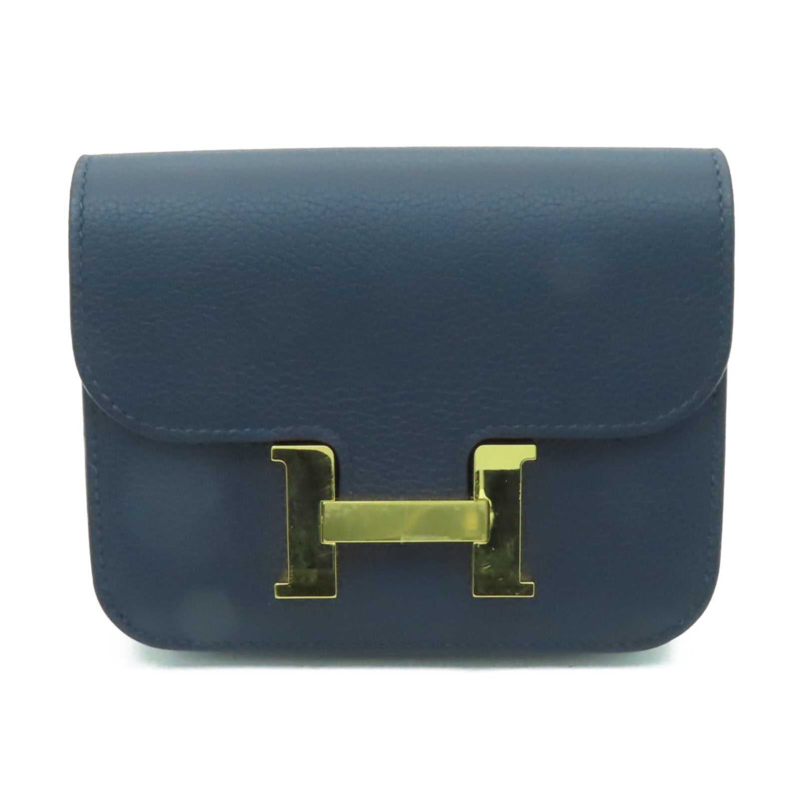 HERMES Evercolor皮革Constance Slim金扣手拿包Bleu Nuit深藍色